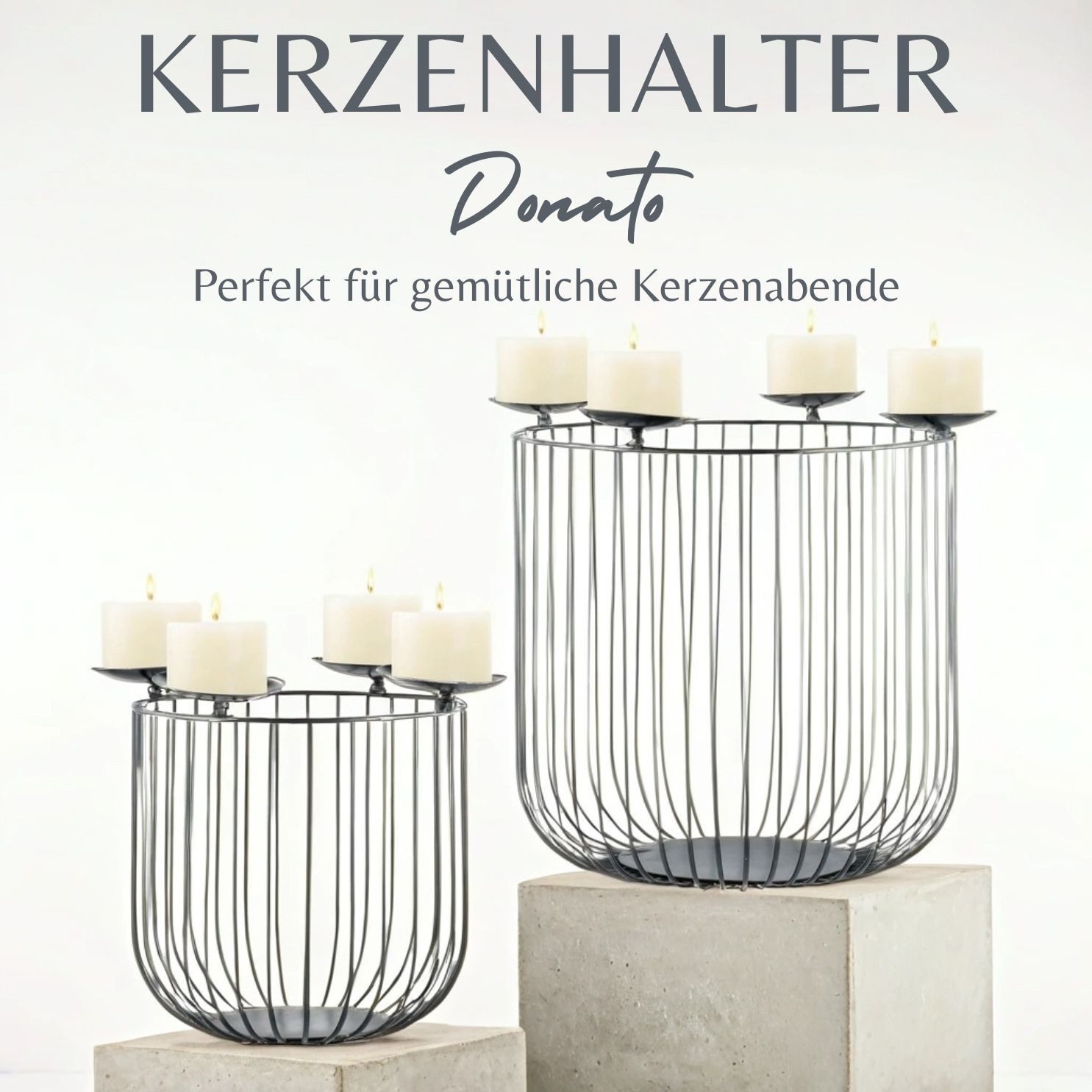 Marrakesch Orient & Mediterran Interior Tischkerzenhalter 2er Set Moderner Kerzenständer Donato modern aus Metall in Schwarz (2 St), Metall