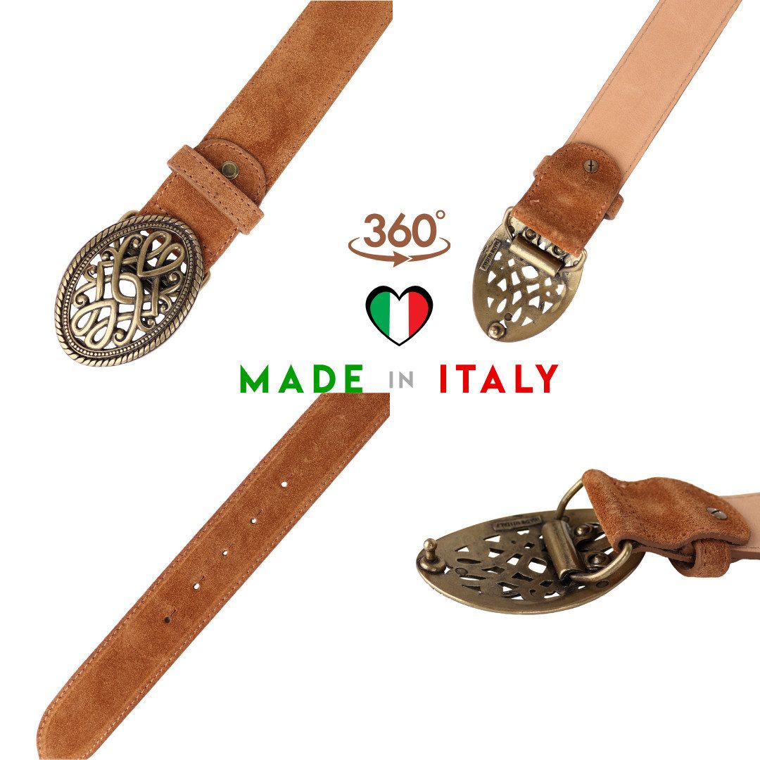 MIRROSI Ledergürtel Damen Gürtel Echtleder Wildleder Made in Italy, OneSize (One Size Gürtel bis 100 cm, Kürzbar, Zierschnalle in Antikgold) – Bild 4 von 5