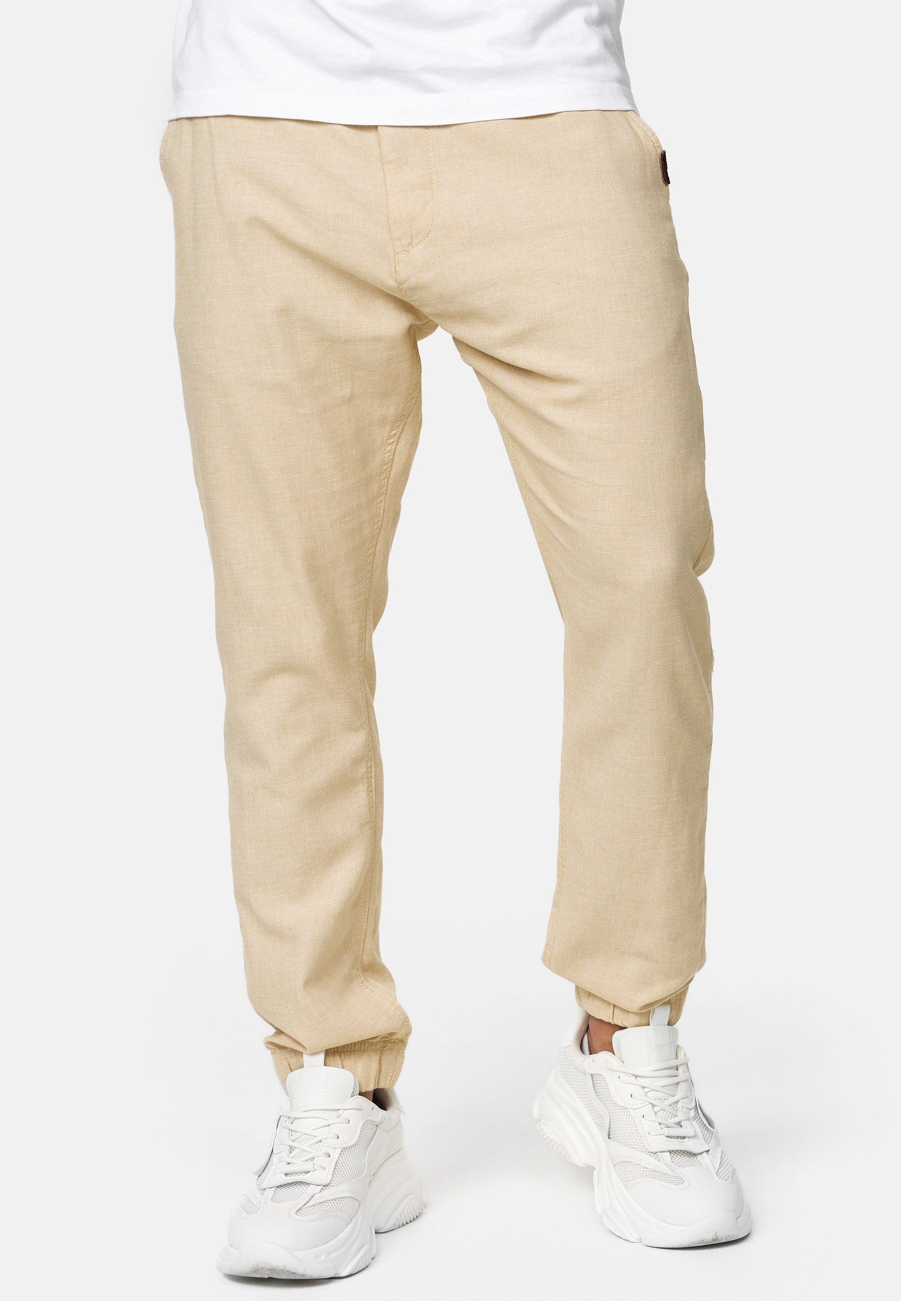 Indicode Leinenhose Herren Blnda Sommerhose Leinen Herrenhose samt dekorativem Gürtel aus Kordeln