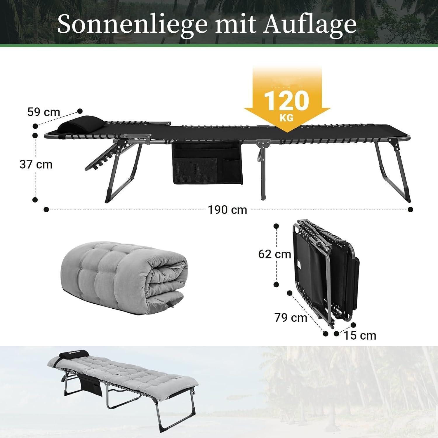 LuxusKollektion Gartenliege Übergroße Sonnenliege klappbar 5-fach verstellbar Gartenliege bis 150