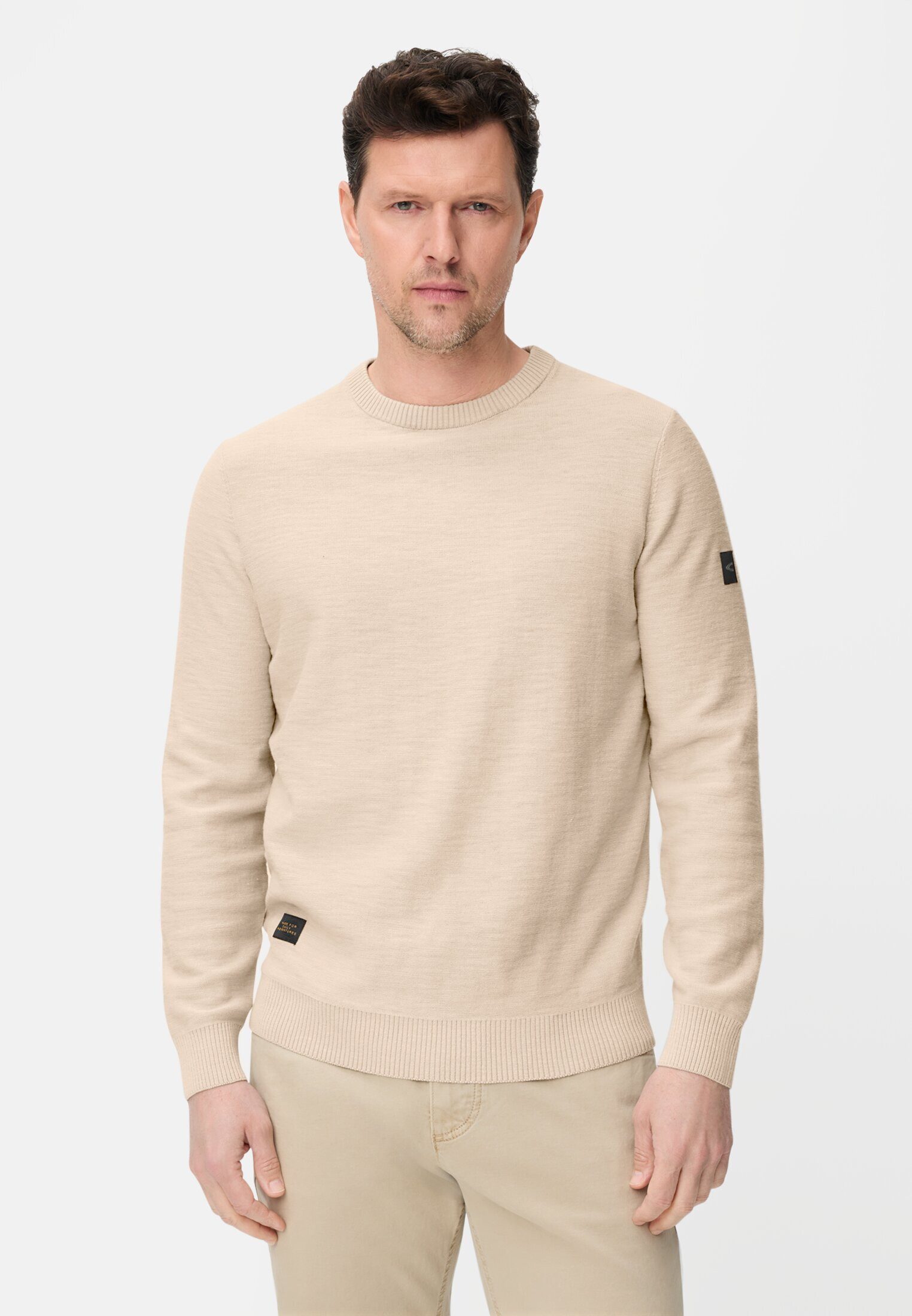camel active Strickpullover aus reiner Baumwolle Langarm Markenlogo