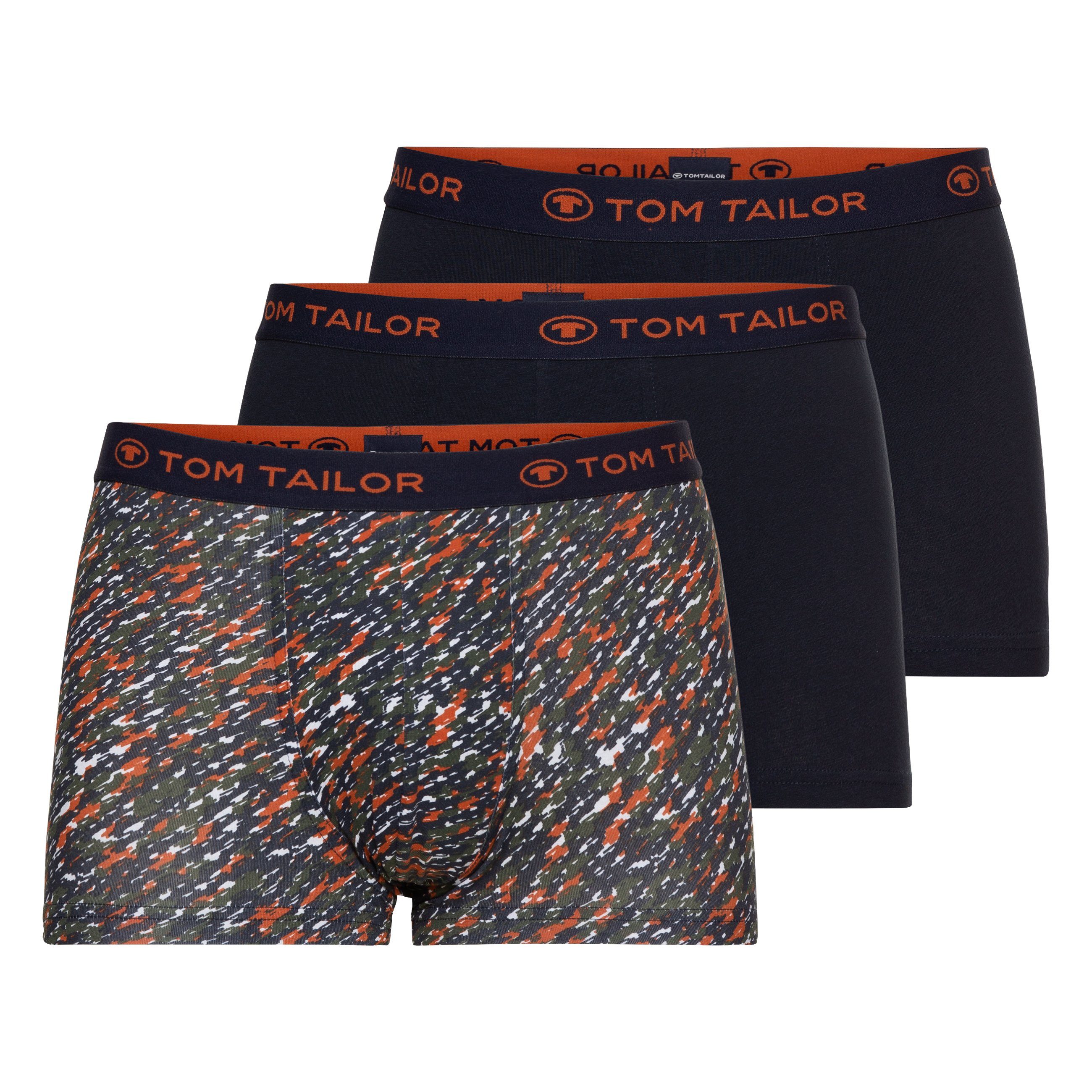 TOM TAILOR Pack 3er TAILOR Boxershorts TOM Herren Pants blau uni (3-St) blau-dunkel-Allover