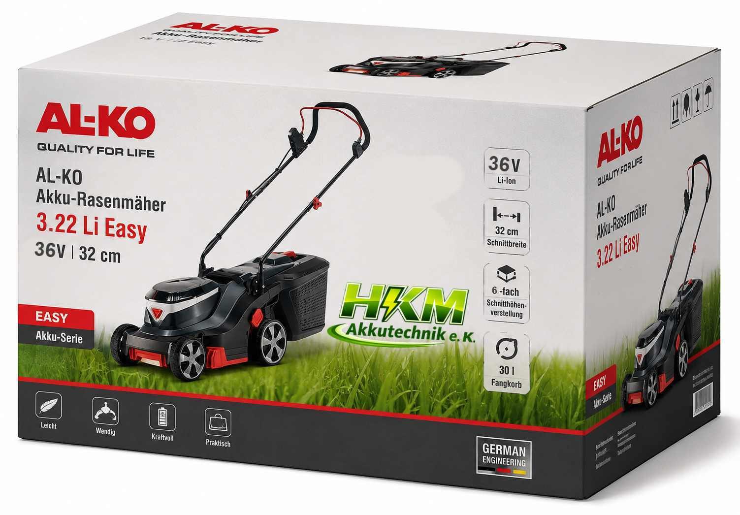 Güde Akkurasenmäher Akku-Rasenmäher 3.22 Li Easy, 36V 32 cm, (2 x 18V Bosch Home + Garden)