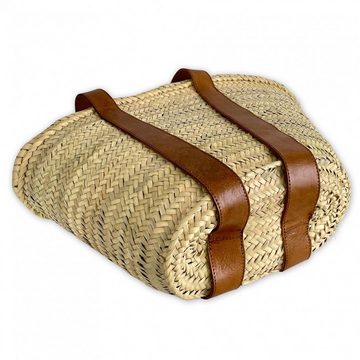 l-artisan Korbtasche, Marokkanische Tragetasche, Einkaufstasche, Strandtasche, Handgefertigt PALMBLATT-TASCHE mit Ledergriffen IBIZA-1C