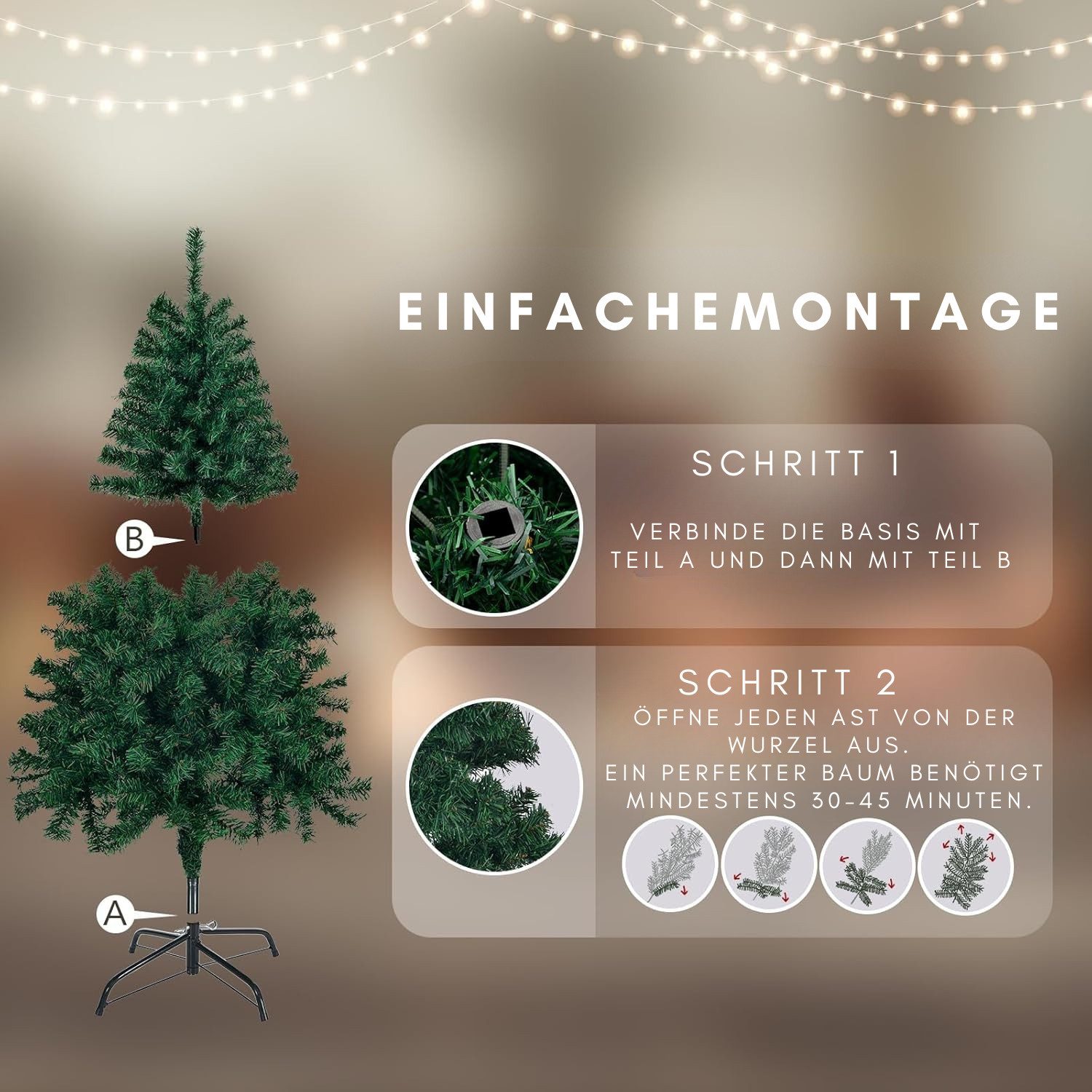 LALAHO Künstlicher Weihnachtsbaum, 120cm mit 230 Spitzen PVC, Tannenbaum mit ständer, Grün
