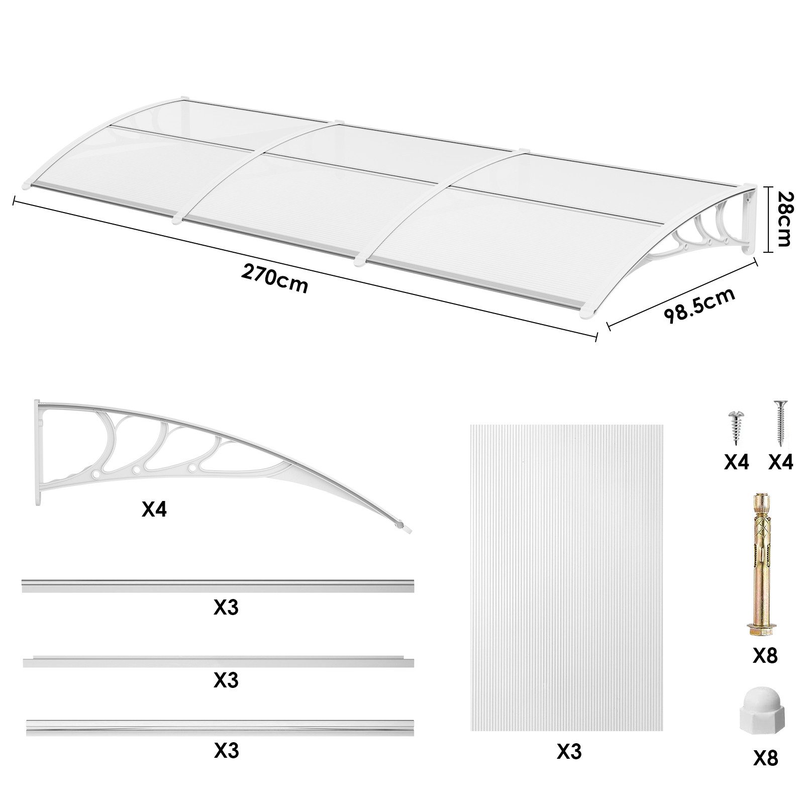 TLGREEN Vordach für Haustür, (270x98.5cm Haustürvordach, Pultbogenvordach a günstig online kaufen