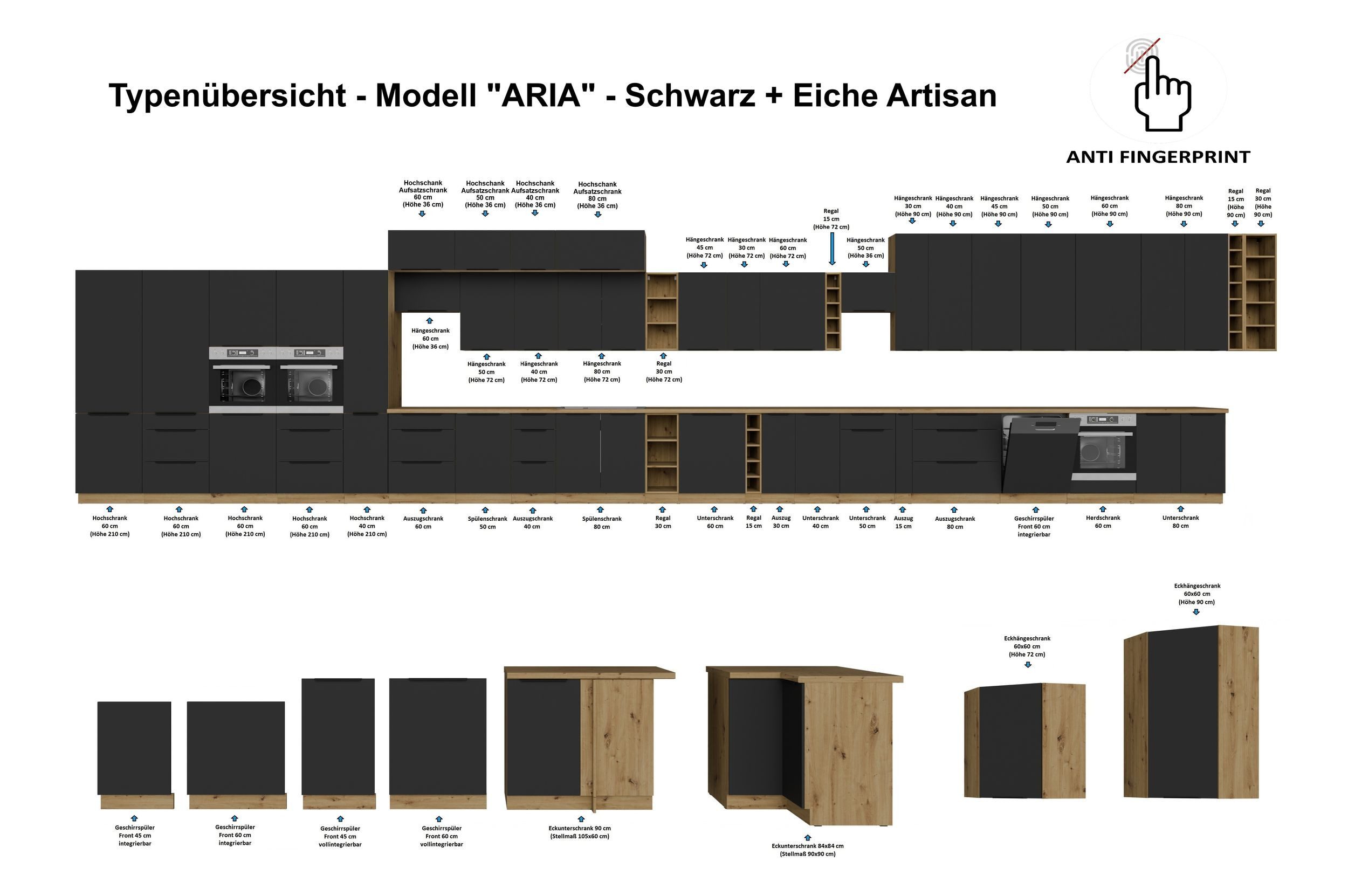 Küchen-Preisbombe Hängeschrank 40 cm Küche ARIA Schwarz Küchenzeile Küchenblock Anti Fingerprint – Bild 5 von 5
