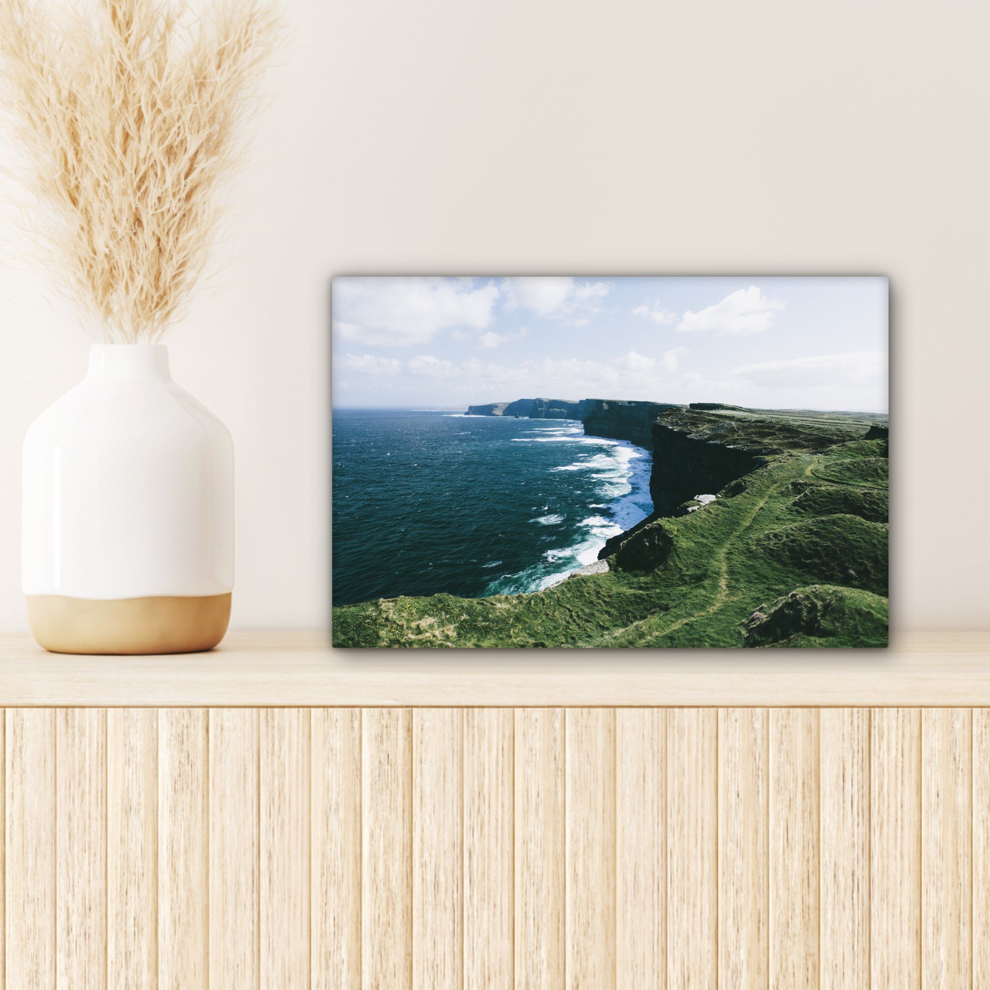 OneMillionCanvasses® Leinwandbild Irlands Küstenlinie St), 30x20 Leinwandbilder, Cliffs of cm mit (1 Moher, den Wanddeko, Wandbild Aufhängefertig