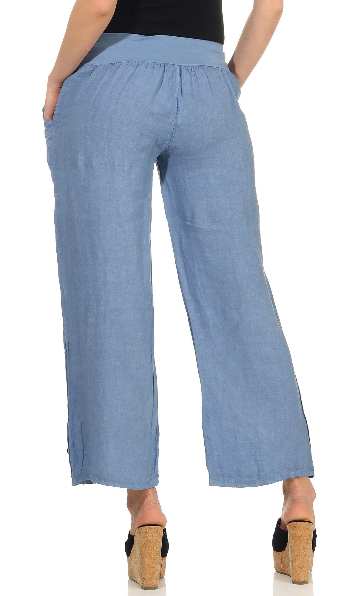 Mississhop Freizeithose 100 Leinen Hose Leinenhose Jeansblau 7/8 % Lange M.319 Leinenhose