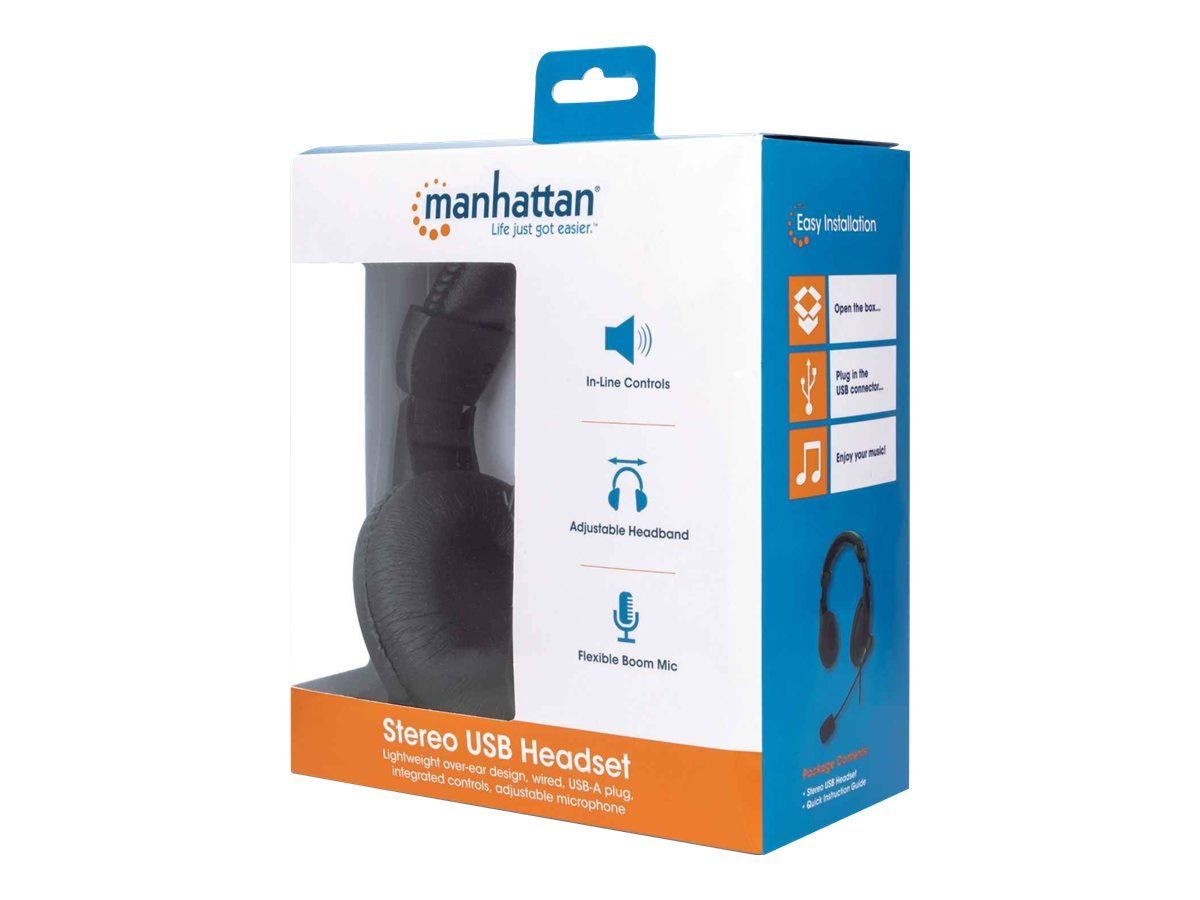 IC INTRACOM MANHATTAN Stereo USB-Headset Over-Ear Bedienelemente schwarz Headset