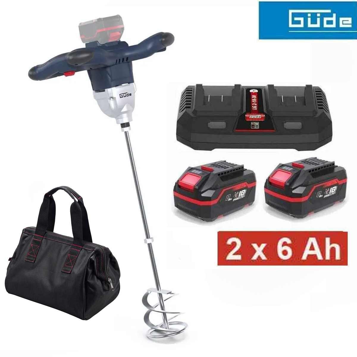 Güde Rührwerk Profi Rührwerk RW 18-601-2-30 mit 2 x Akku 6.0 Ah,Ladegerät, Tasche