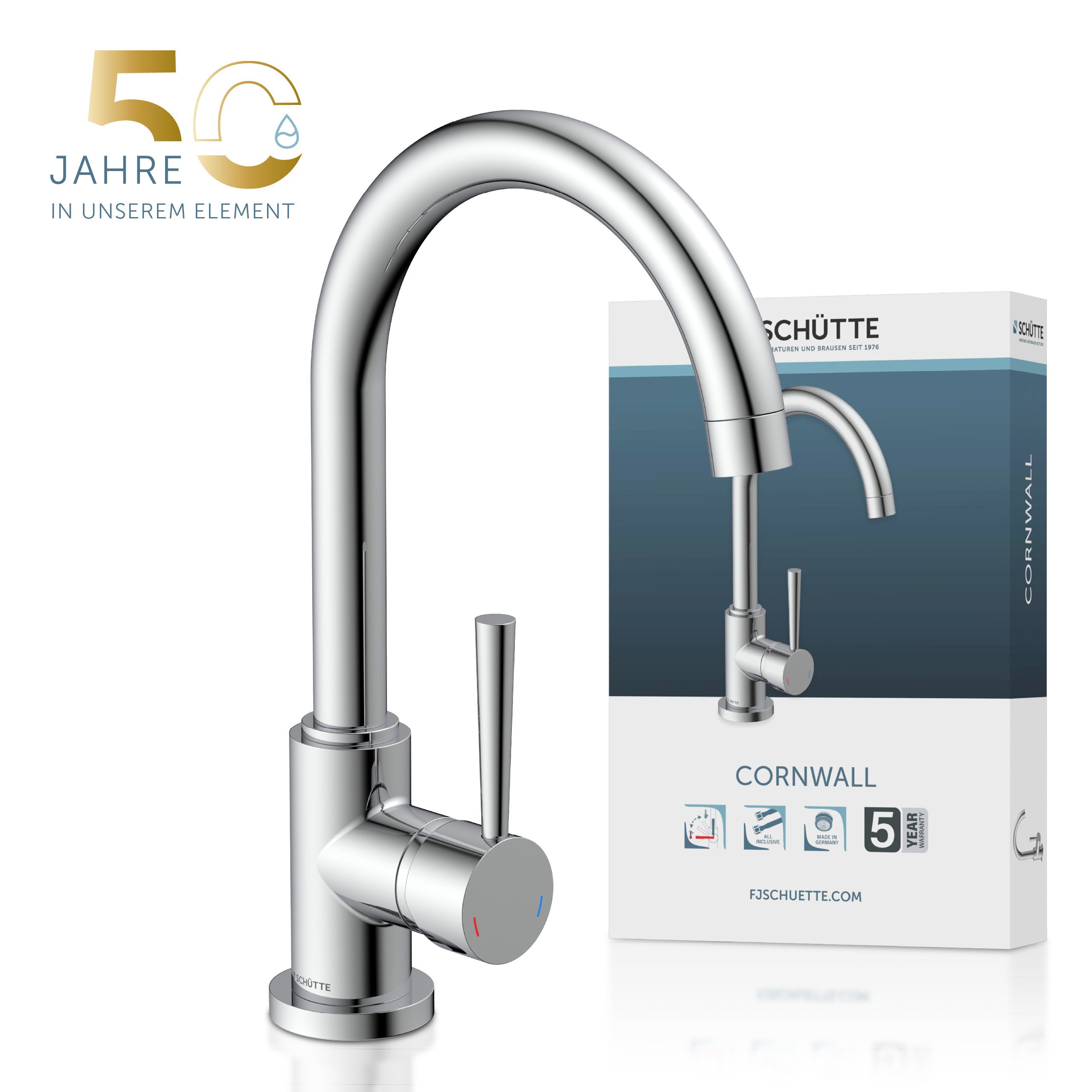 Schütte Spültischarmatur CORNWALL energiesparender Cold-Start, 360° schwenkbare Mischbatterie, Hochdruck