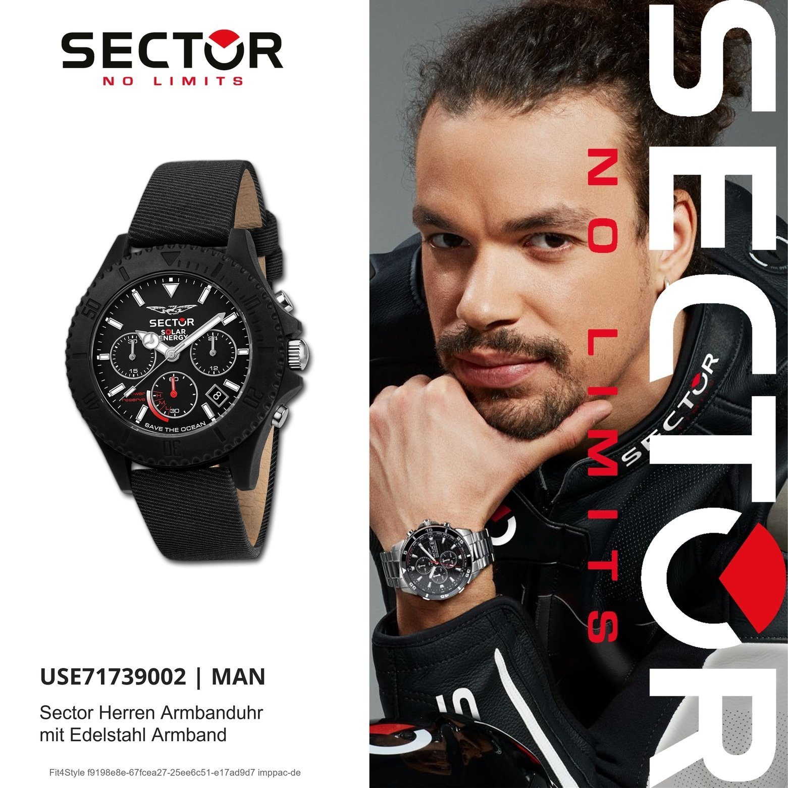 groß Armbanduhr Herren Chronograph rund, schwarz, Lederband Armbanduhr Herren Elegant Sector Chrono (41,2x37mm), Sector Leder,