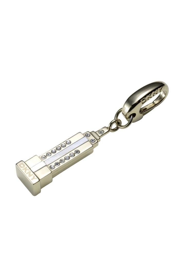DKNY Charm-Einhänger Anhänger, aus Edelstahl, Gold, 4cm lang, Zirkonia, Karabiner