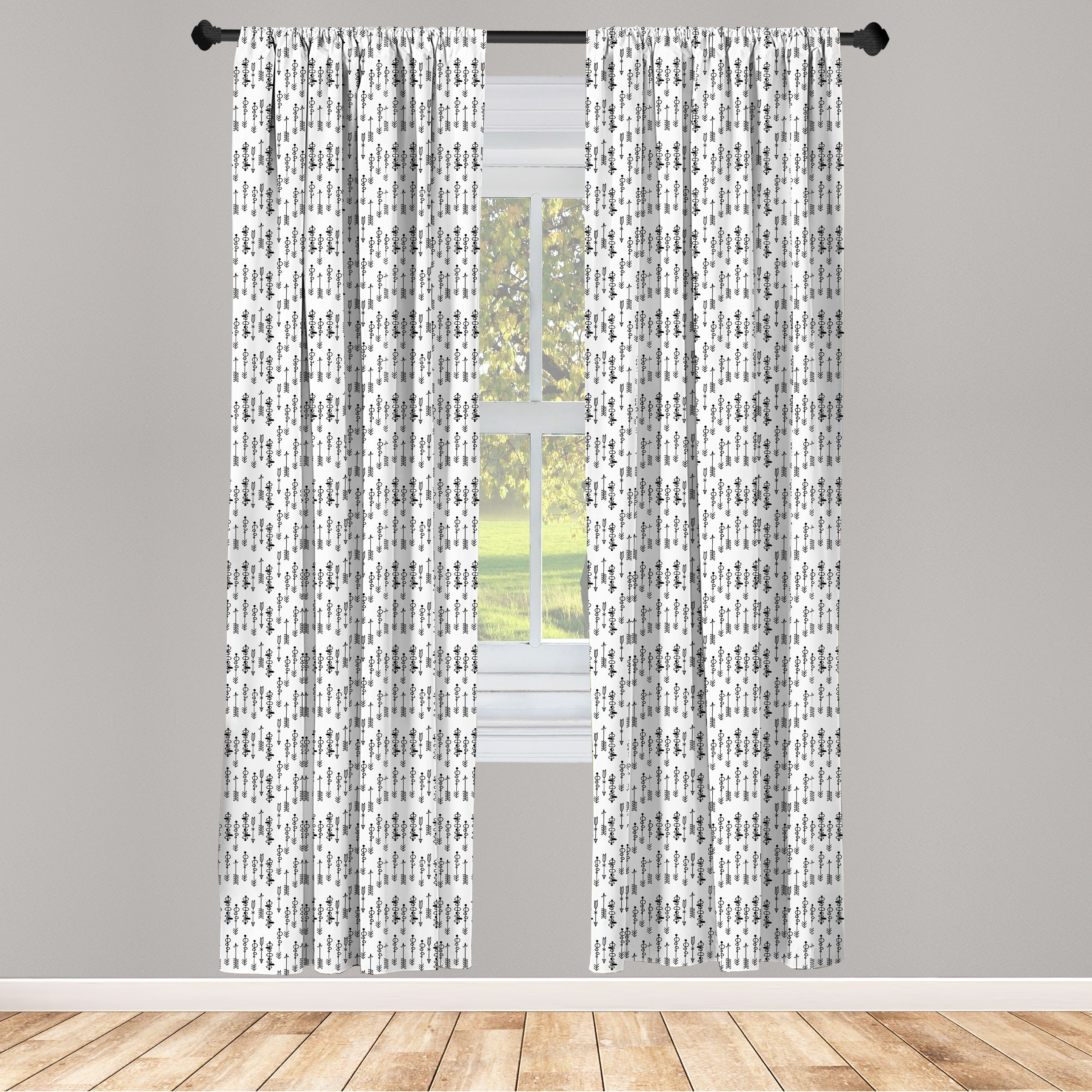 Gardine Vorhang für Wohnzimmer Schlafzimmer Dekor, Abakuhaus, Microfaser, Schwarz-Weiss Sketch-Form
