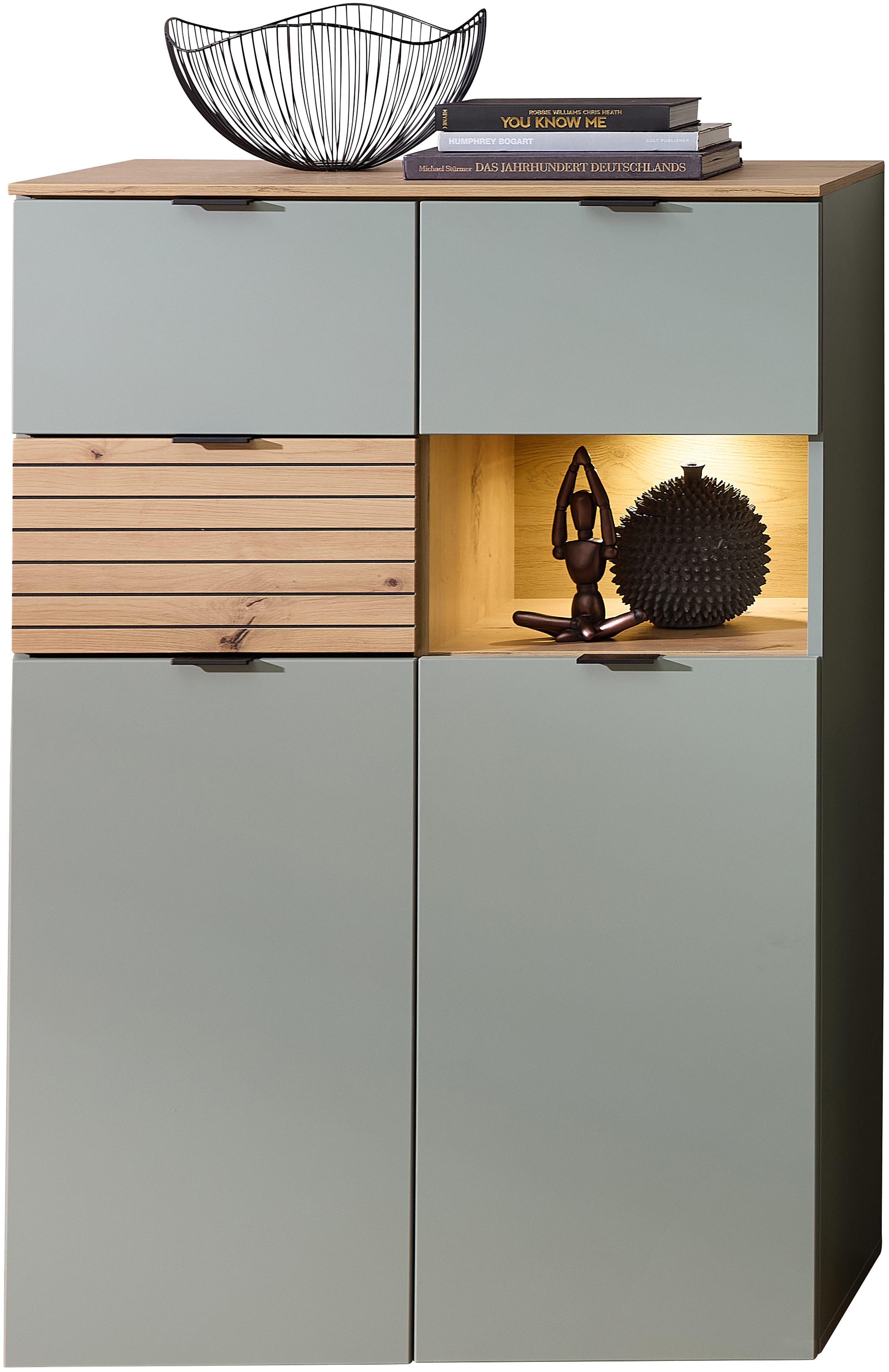 Innostyle Highboard INA Highboard, 84 x 125 x 45 cm (B/H/T) (1 St), 2 türig, 3 Schubladen, inkl. Beleuchtung, Softclose