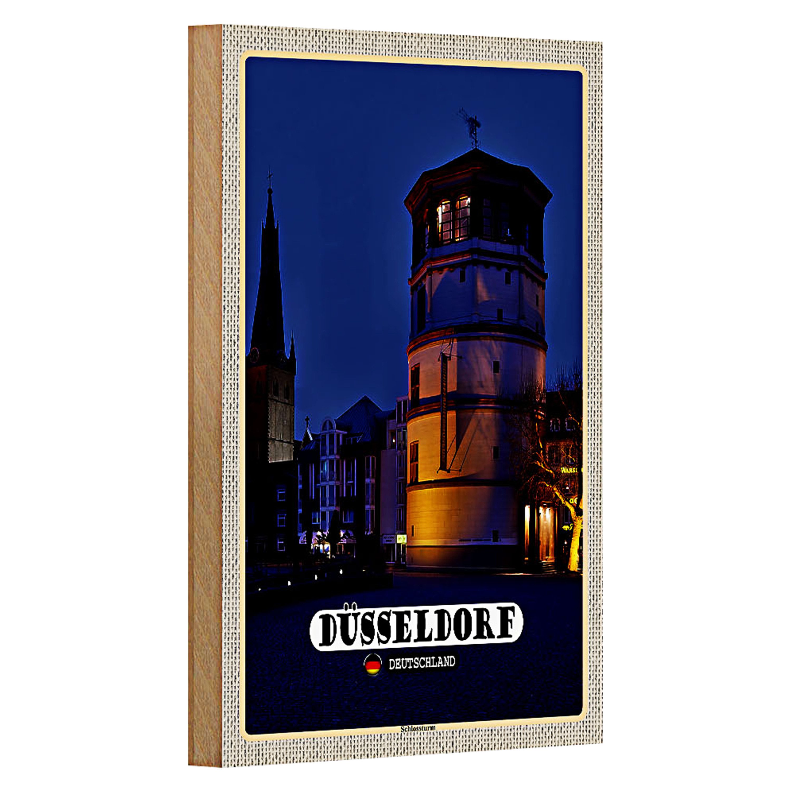 Roomando Holzbild Städte Düsseldorf Schlossturm Baukunst 12x18cm