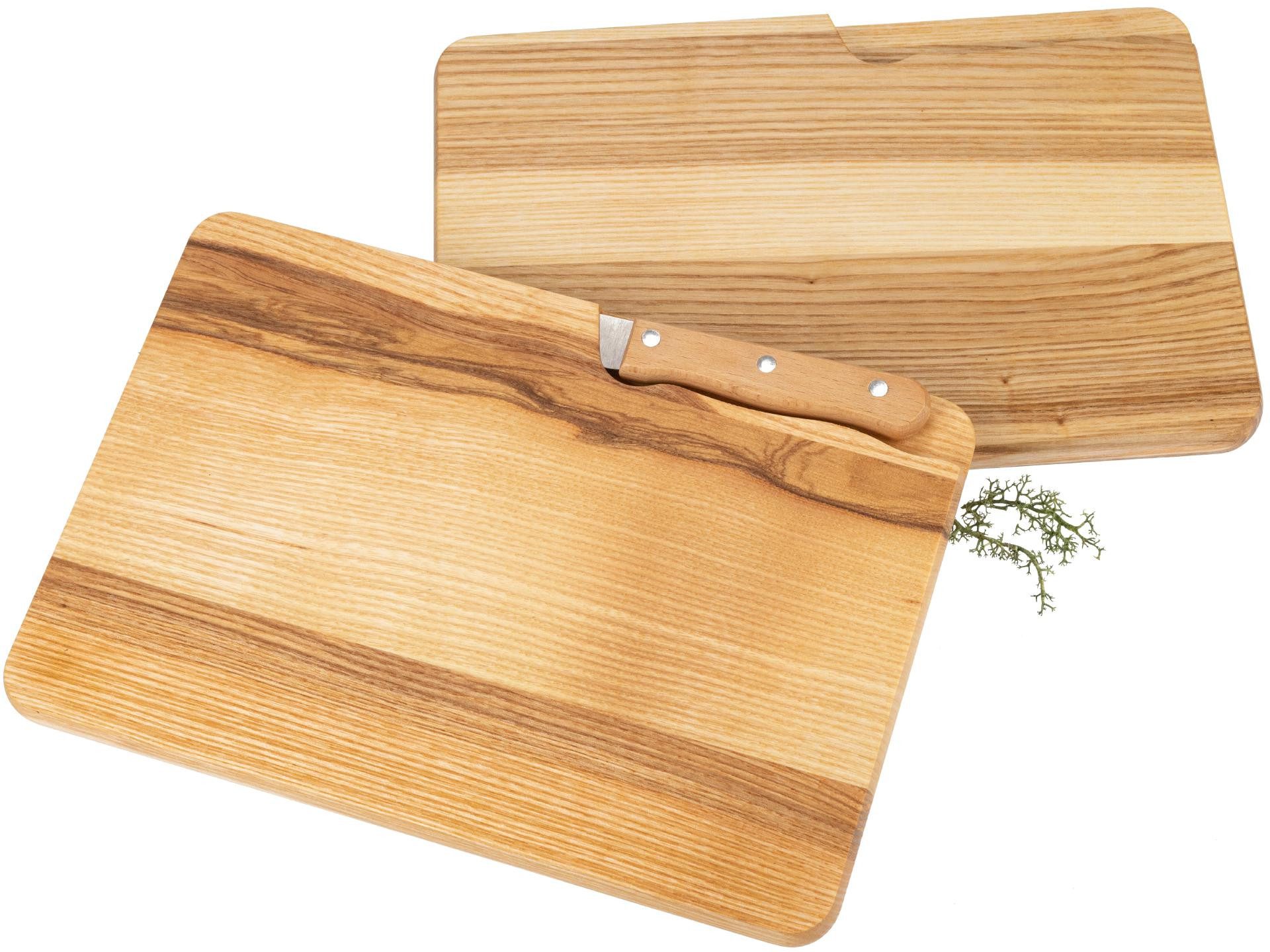 Holz Frank Schneidebrett Schneidebrett mit Messer integriert aus FSC® Esche geölt - 27 x 18 cm, Holz, (1-St)