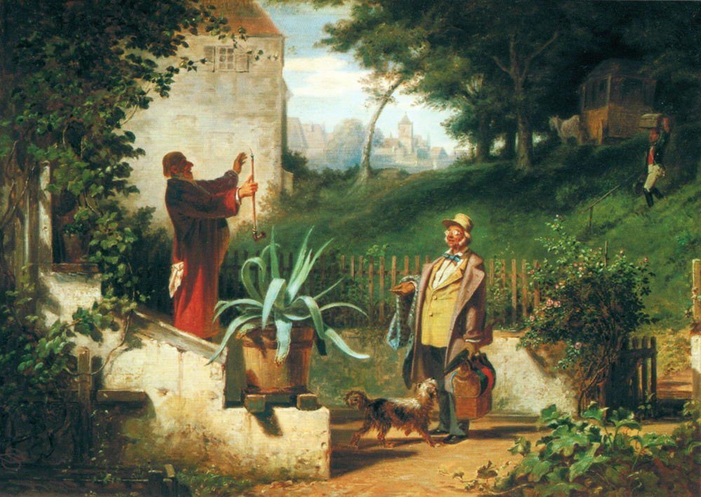 Postkarte Kunstkarte Carl Spitzweg "Die Jugendfreunde"