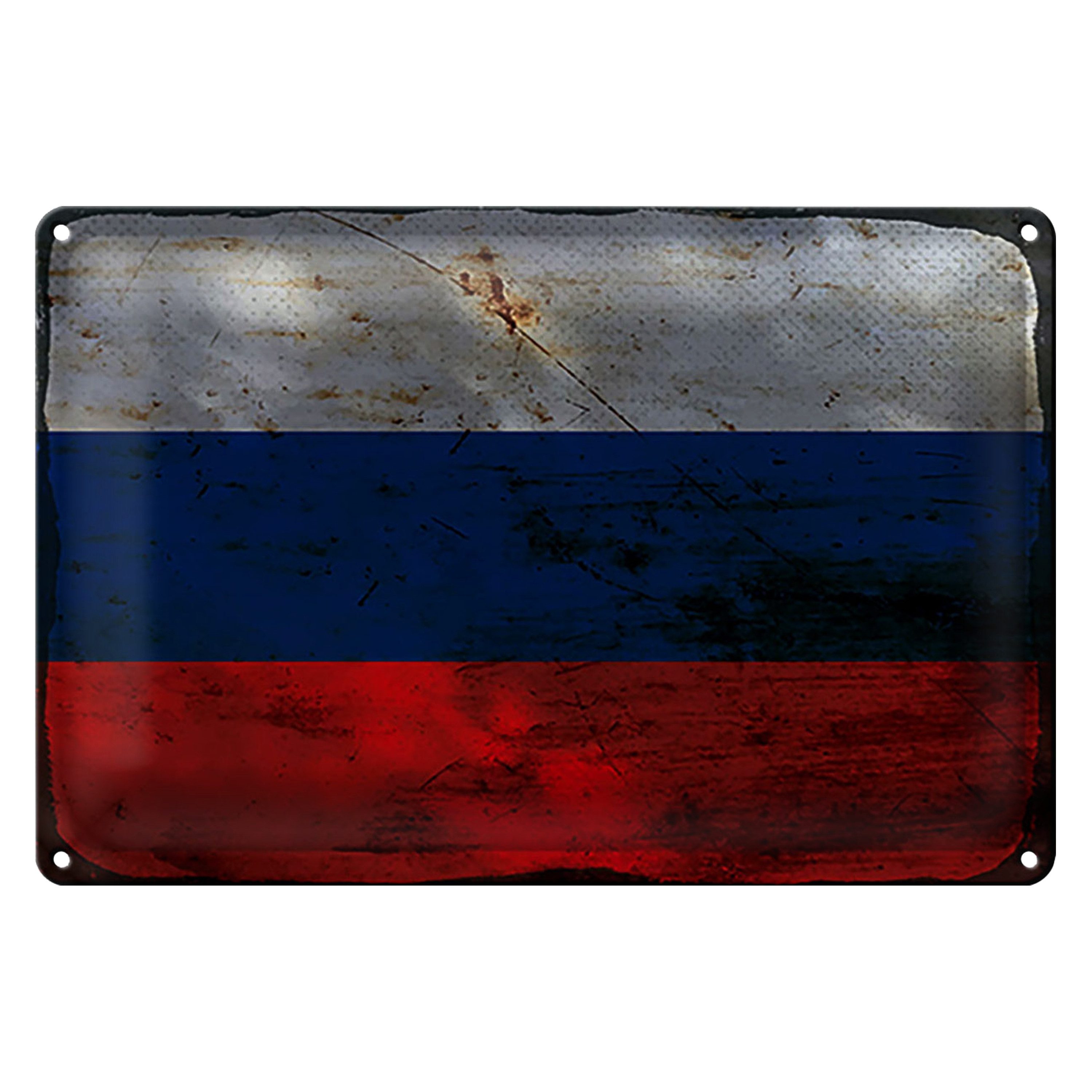 Roomando Metallschild Flagge Russland 18x12cm Flag of Russia Rost