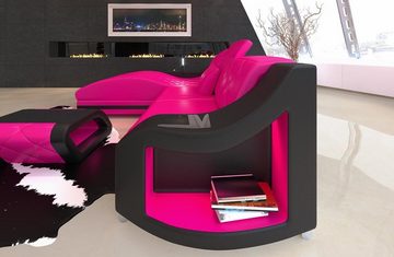 Sofa Dreams Ecksofa Leder Sofa Couch Swing L Form Ledersofa, mit LED, wahlweise mit Bettfunktion als Schlafsofa, pink-schwarz