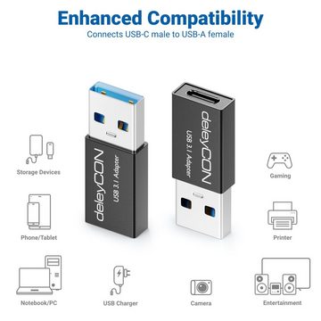 deleyCON deleyCON 2x USB3.1 Adapter USB A zu USB C-Buchse 5Gbit/s Aluminium USB-Adapter