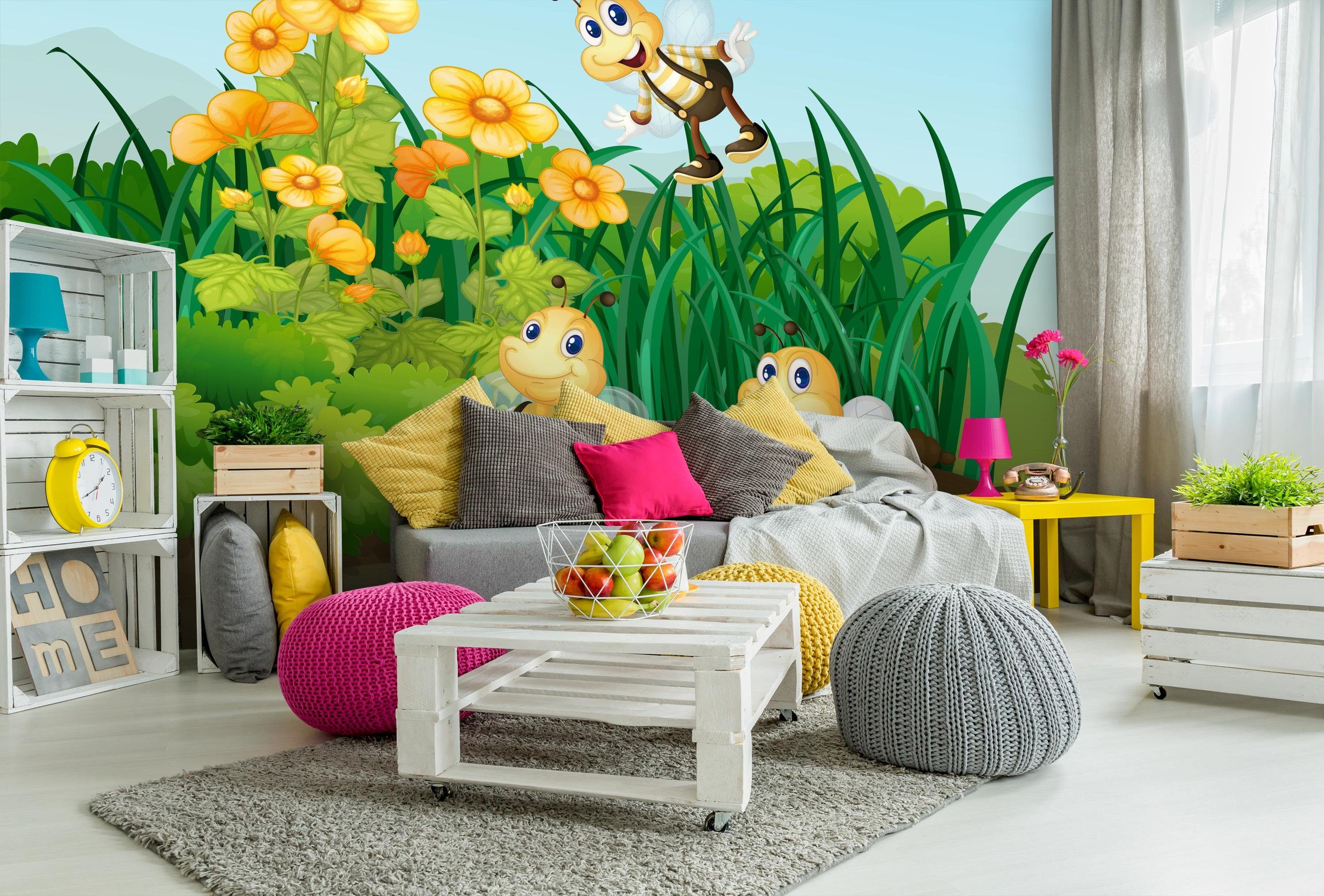 Fototapete im Kinderzimmer Motivtapete, wandmotiv24 glatt, Garten, Bienen Wandtapete, matt, Vliestapete