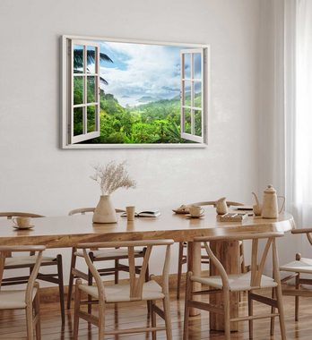 Sinus Art Leinwandbild Wandbild 120x80cm Fensterbild Tropische Insel Dschungel Meer Grün Palm, (1 St)