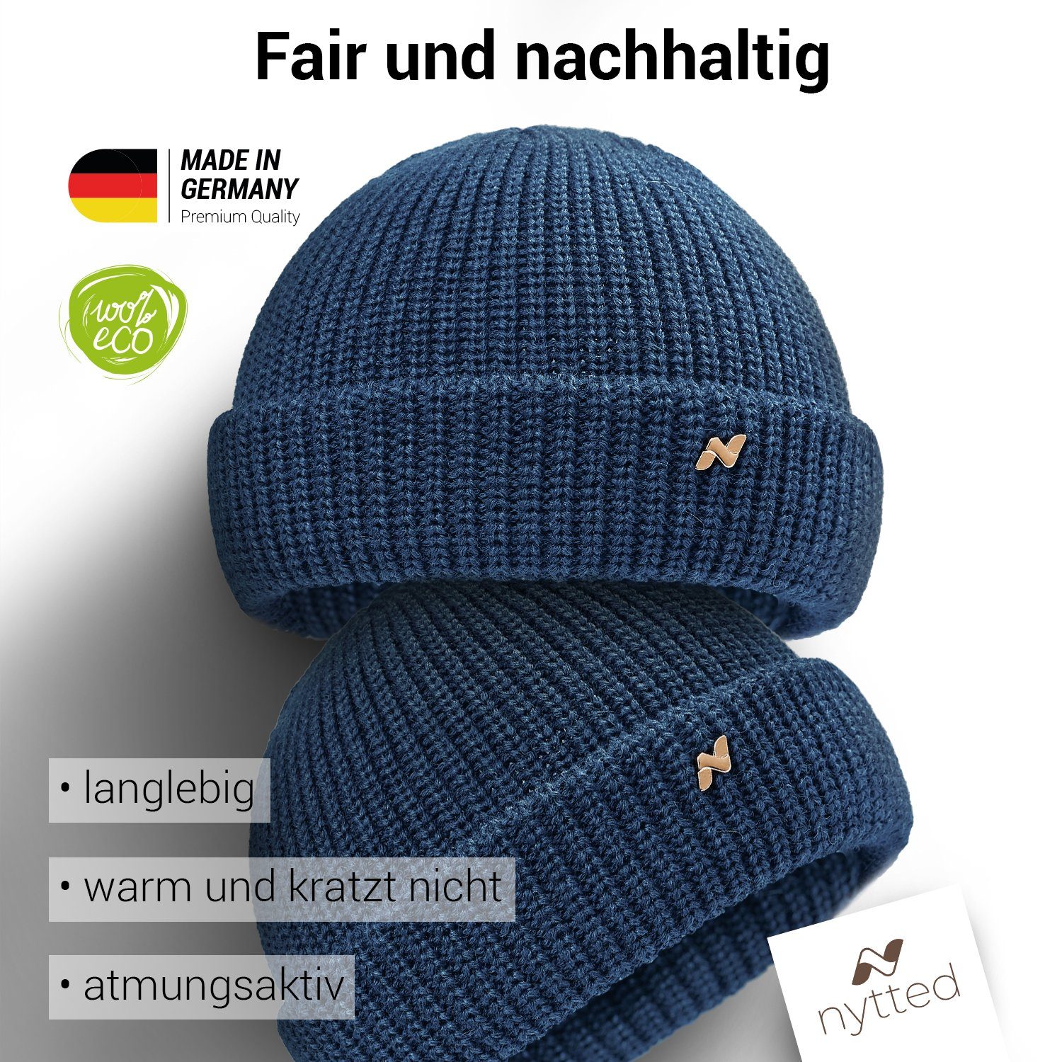 NYTTED® Strickmütze - 100 % Herren Germany Damen & Troyer Mütze jeans Wolle - in Made für 