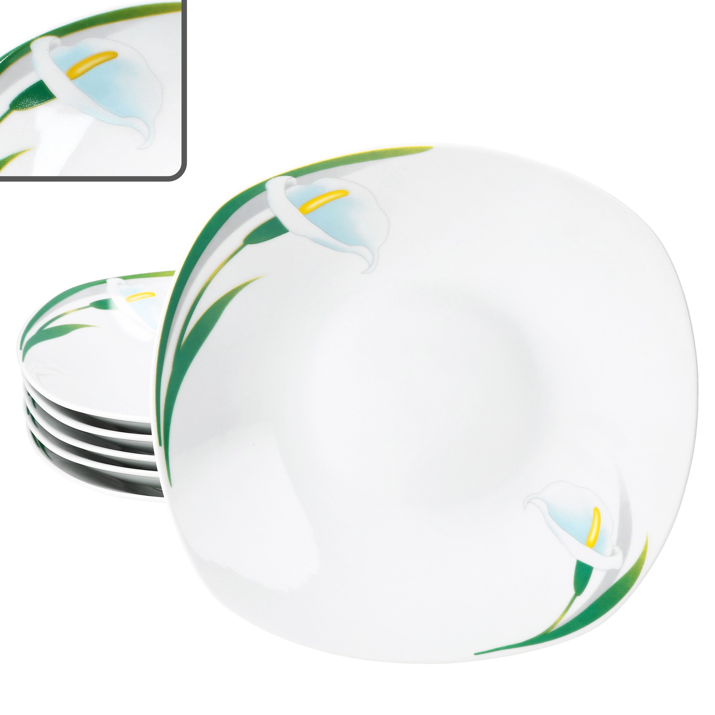 Suppenteller 6x White Calla Suppenteller 450ml Porzellan 6 Pers. tiefe Teller
