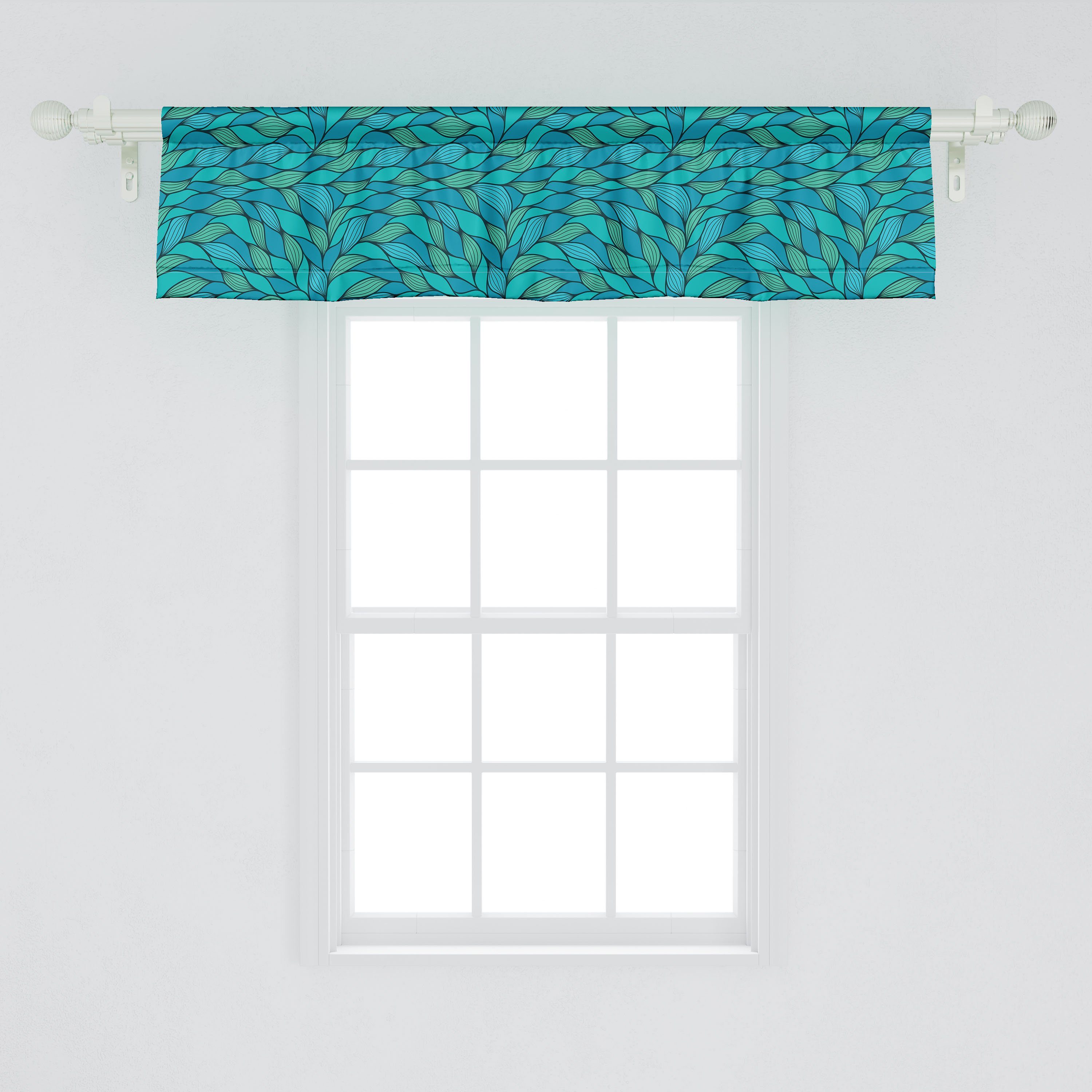 Scheibengardine Vorhang Volant für Dekor Ozean Stangentasche, Abstract Schlafzimmer Abakuhaus, Motiv mit Teal Microfaser, Wave Küche