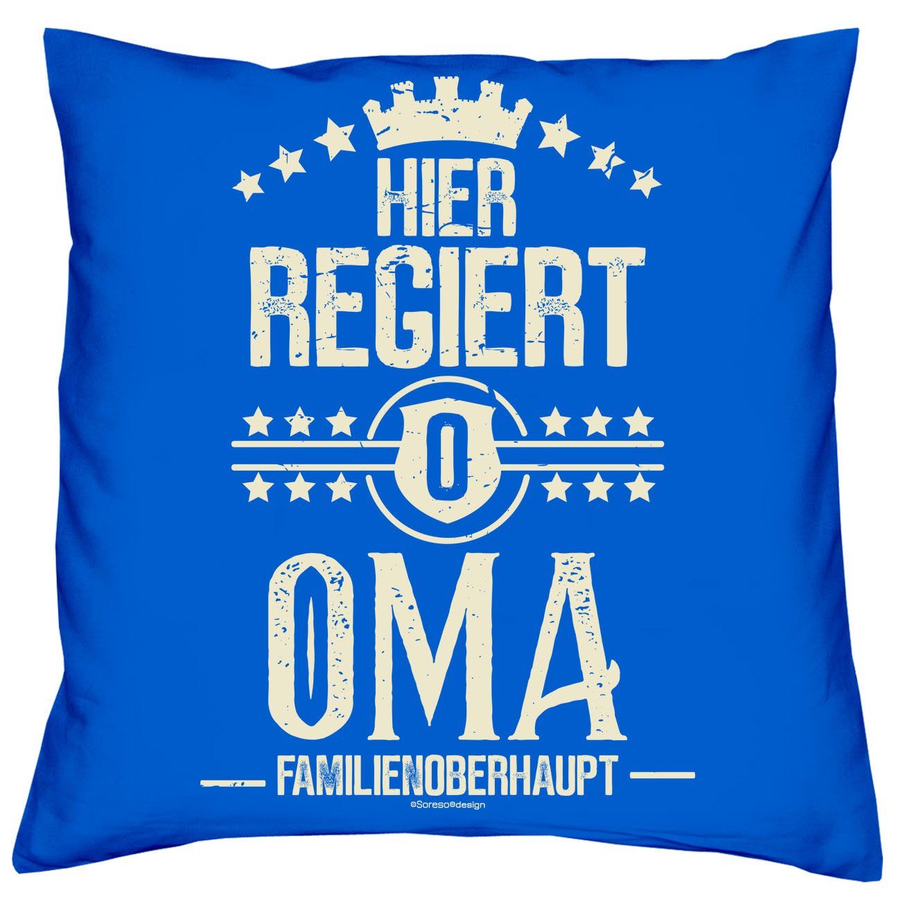 für Dekokissen royal-blau Oma Kissen-Set Urkunden, mit regiert Weihnachtsgeschenk Soreso® regiert Großeltern Opa Hier Hier