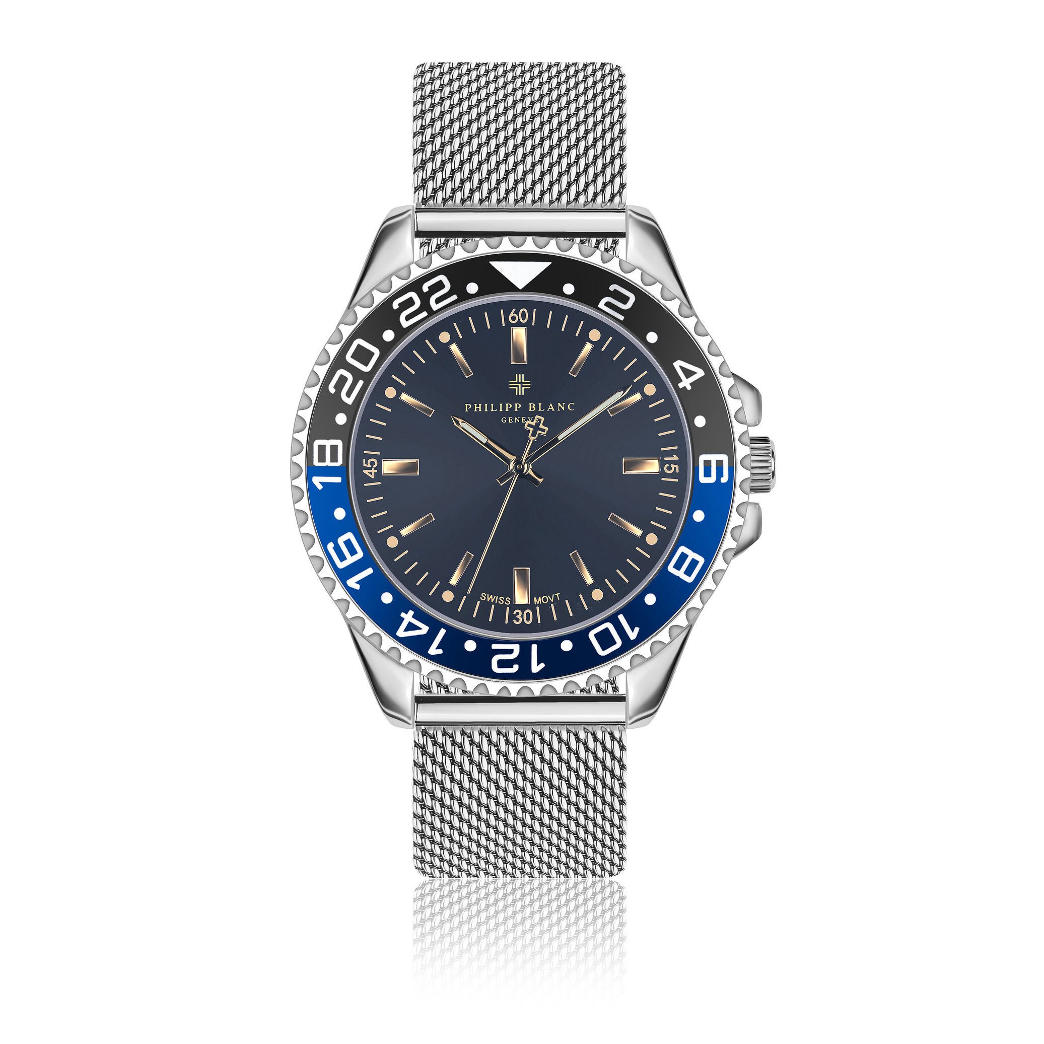 PHILIPP BLANC Quarzuhr PD3-B010S Bulle Silver Mesh