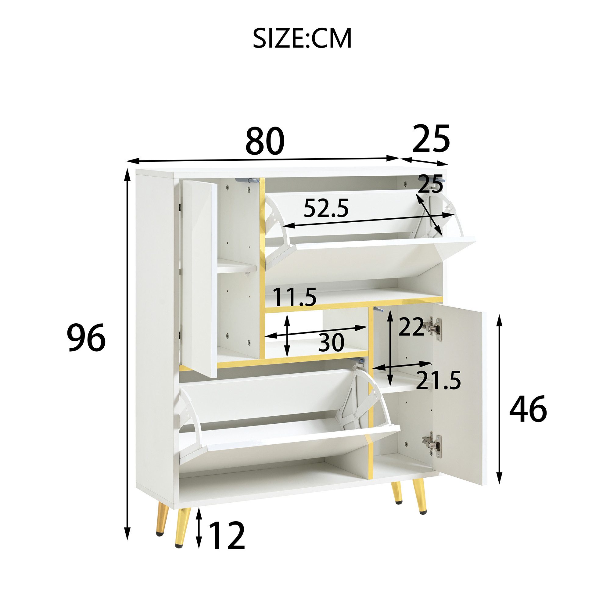 Merax Schuhkipper FSW200 mit LED-Beleuchtung (Hochglanzfront, 80x25x96 cm), Schuhschrank mit 2 Klappen und Schränke, Schuhregal, Schuhkommode – Bild 4 von 5