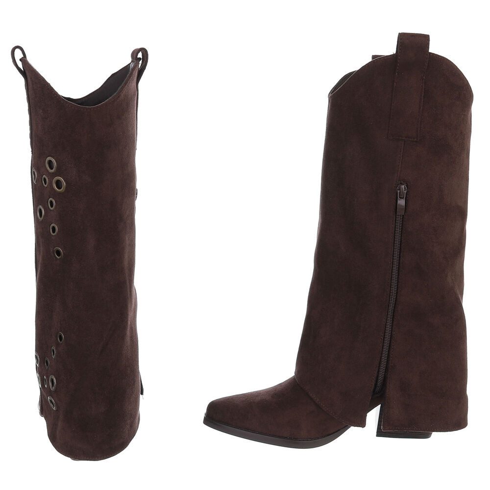 Ital-Design Modische Stiefel mit Metallösendetails für Damen Westernstiefel (91261263) Blockabsatz Stiefel in Dunkelbraun – Bild 5 von 5