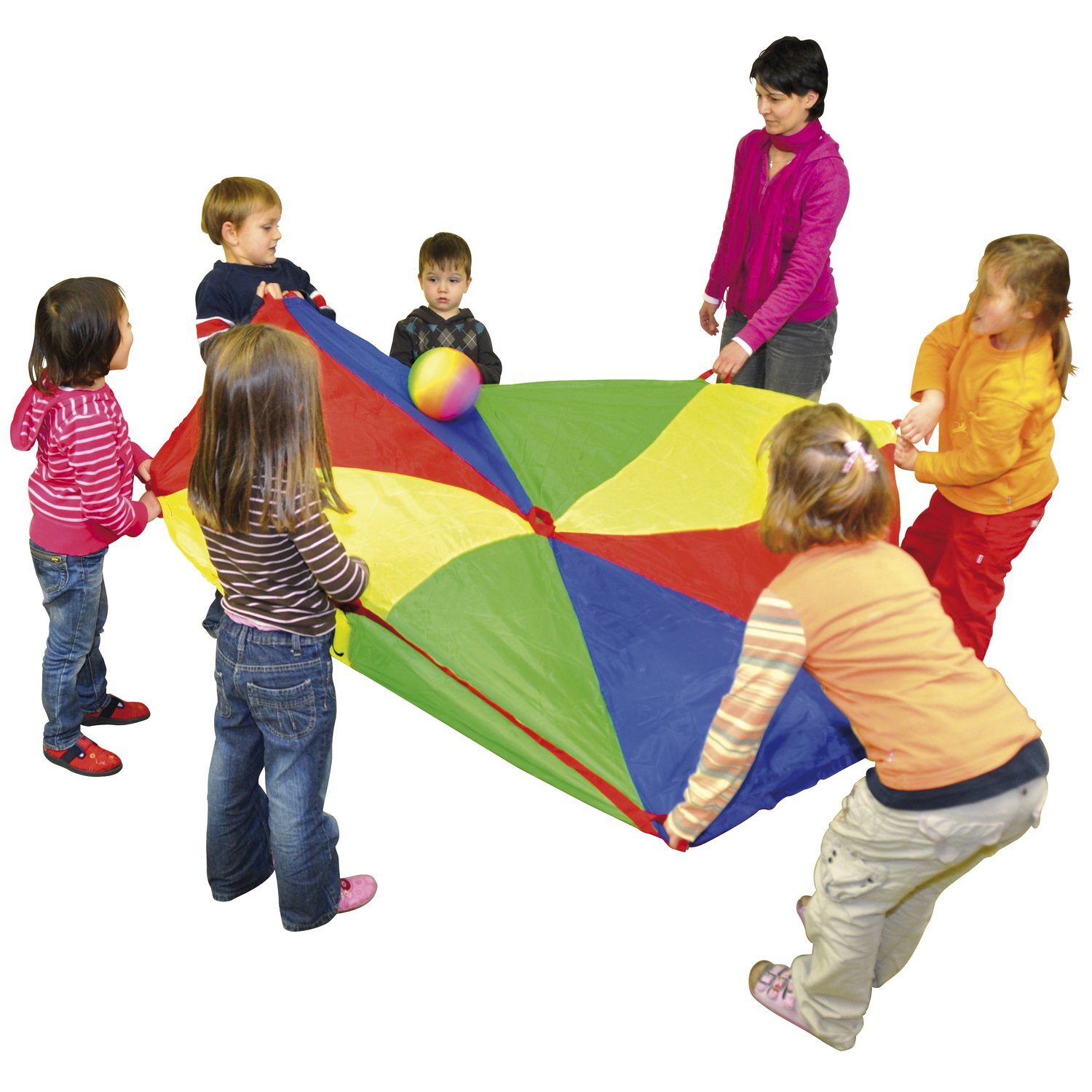 EDUPLAY Spielzeug-Gartenset Schwungtuch Ø 185 cm mit 8 stabilen Haltegriffen, Polyester