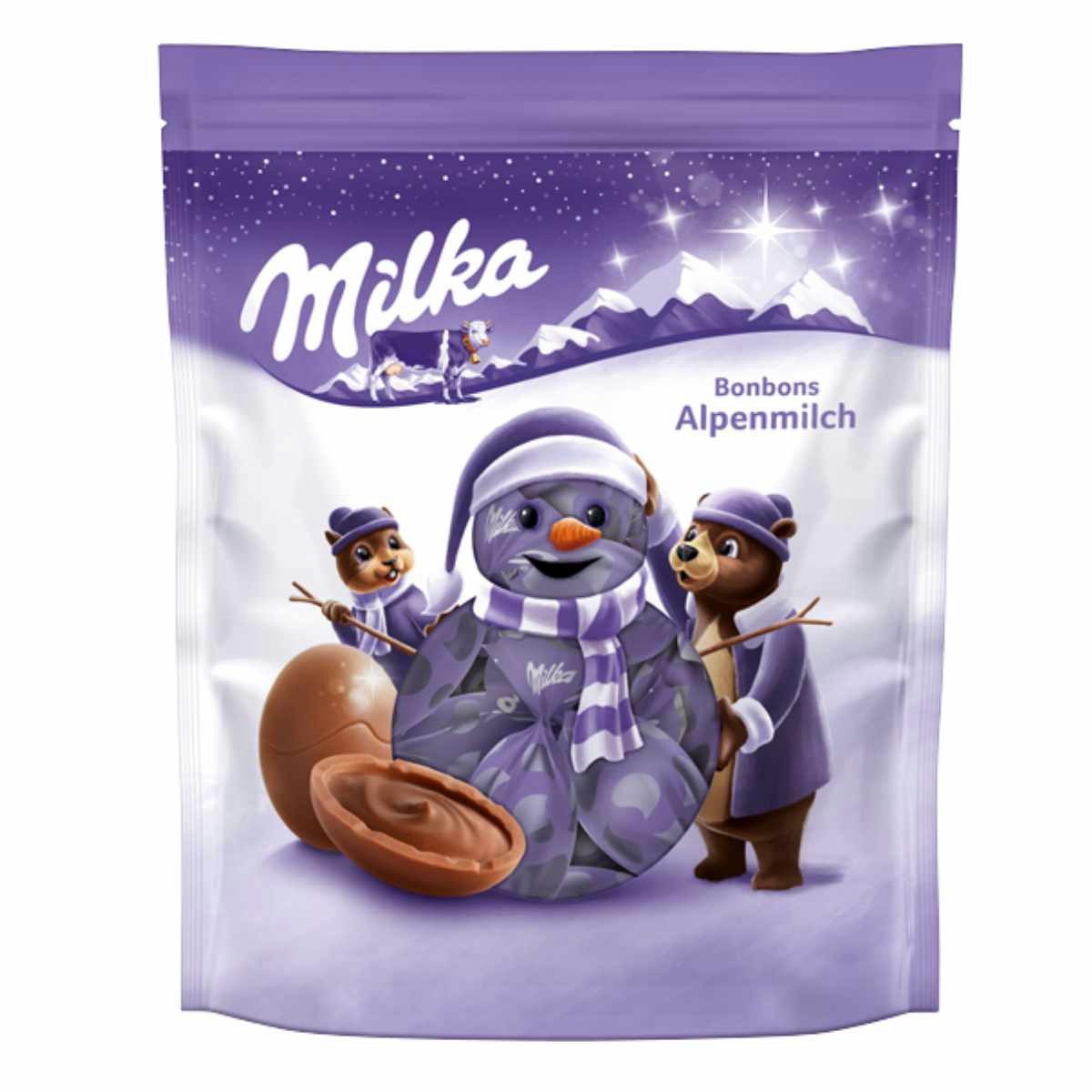 MILKA Schokolade, Milka Bonbons Alpenmilch mit feiner Alpenmilch Creme Füllung 86g