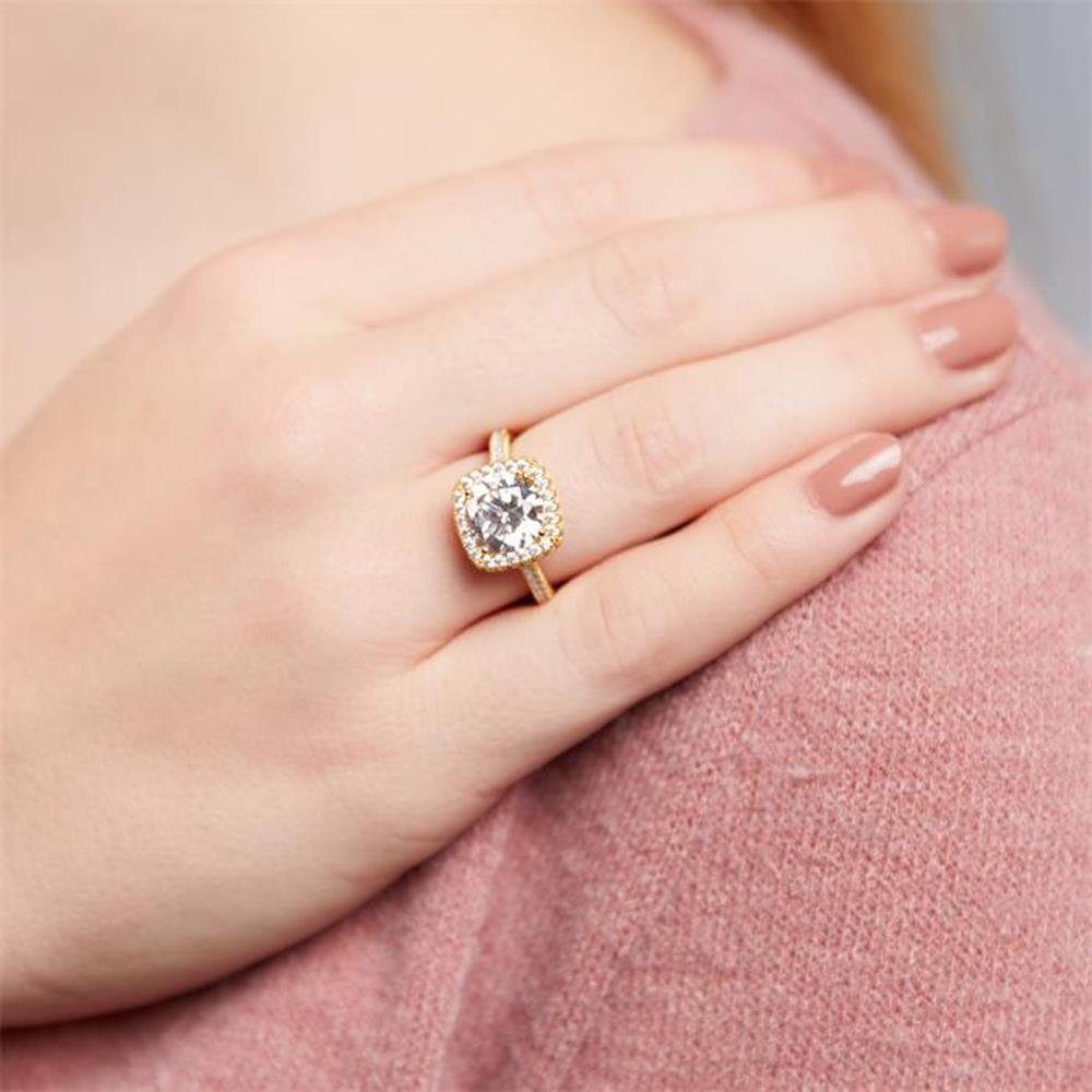 JEWLIX Verlobungsring Halo-Pavé Ring aus vergoldetem 925er Silber mit Zirkonia VR0124-G