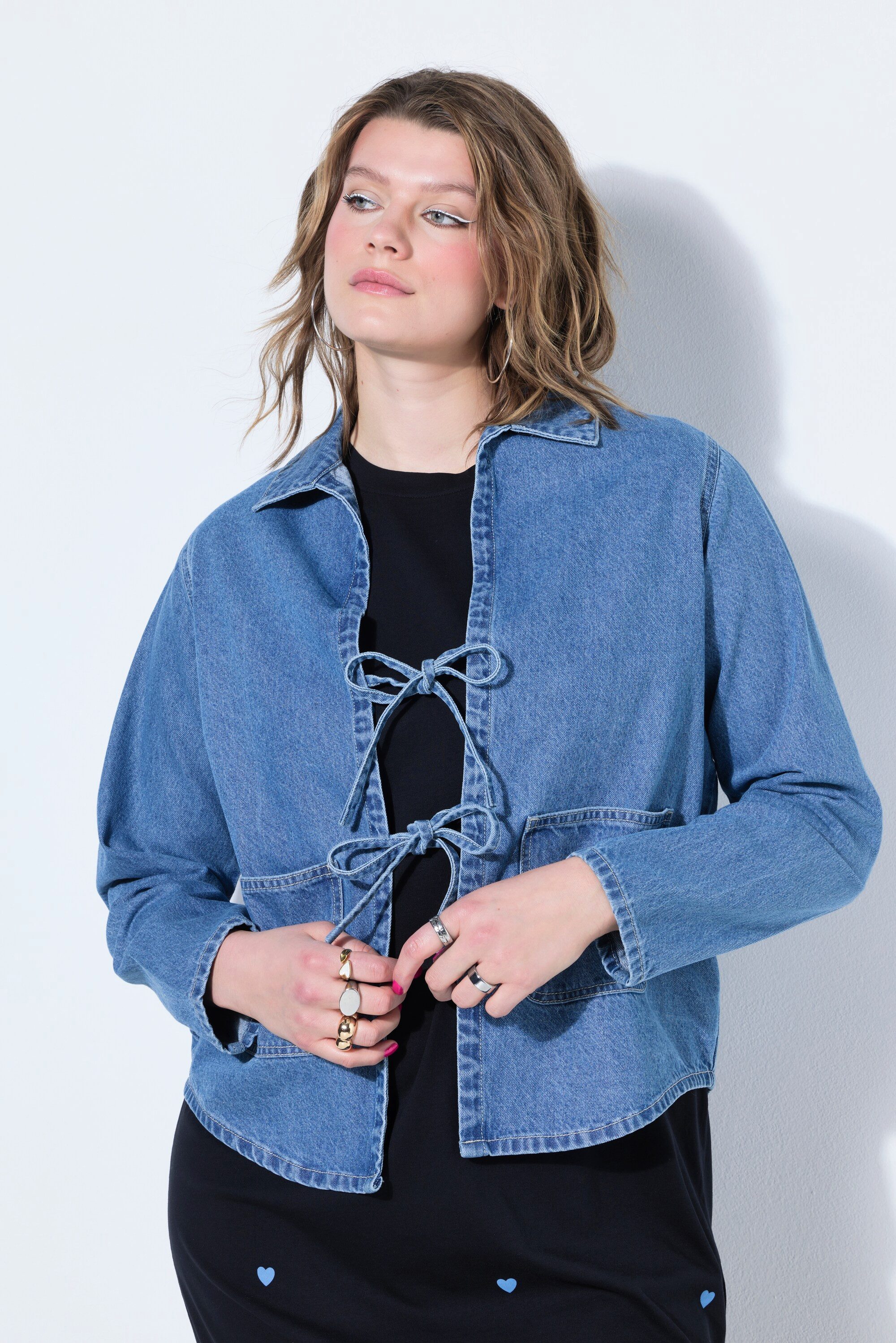 Studio Untold Sommerjacke Jeanshemd Jeansjacke oversized Schnürung