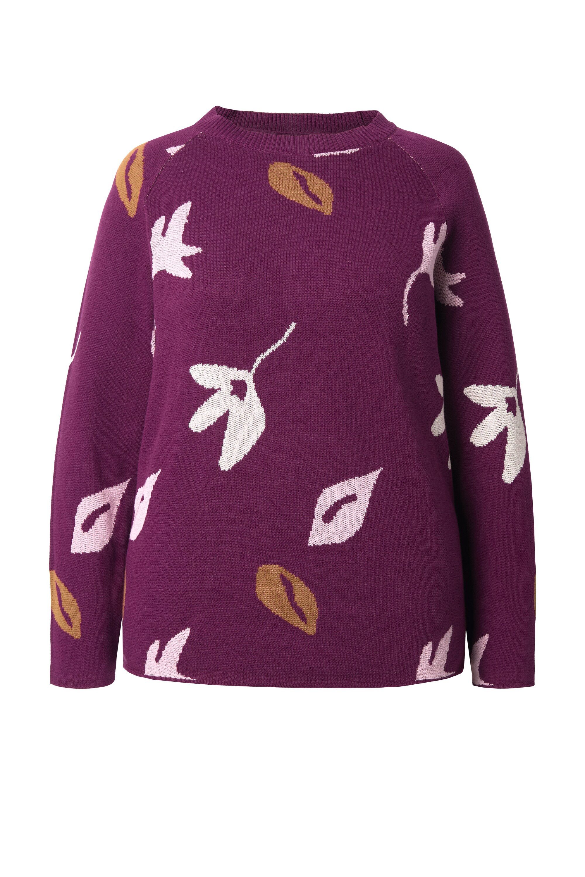 Ulla Popken Strickpullover Pullover Blätter U-Boot-Ausschnitt Langarm günstig online kaufen