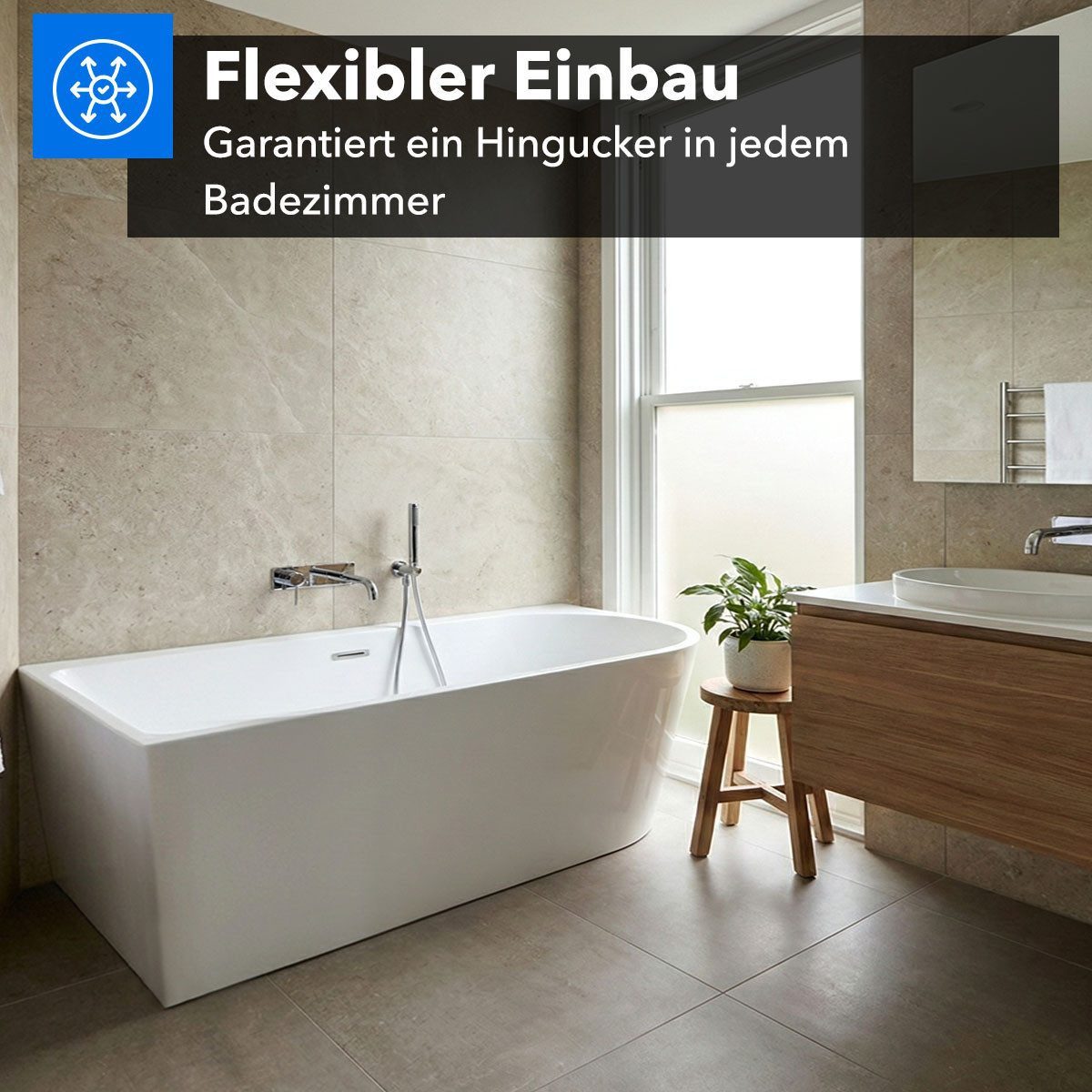 Belvit Badewanne halbfreistehend & freistehend aus Acryl – Eckbadewanne oder oval, Links, Mittig & Rechts, in 180x80 - 170x78 cm, mit Ablaufgarnitur – Bild 5 von 5