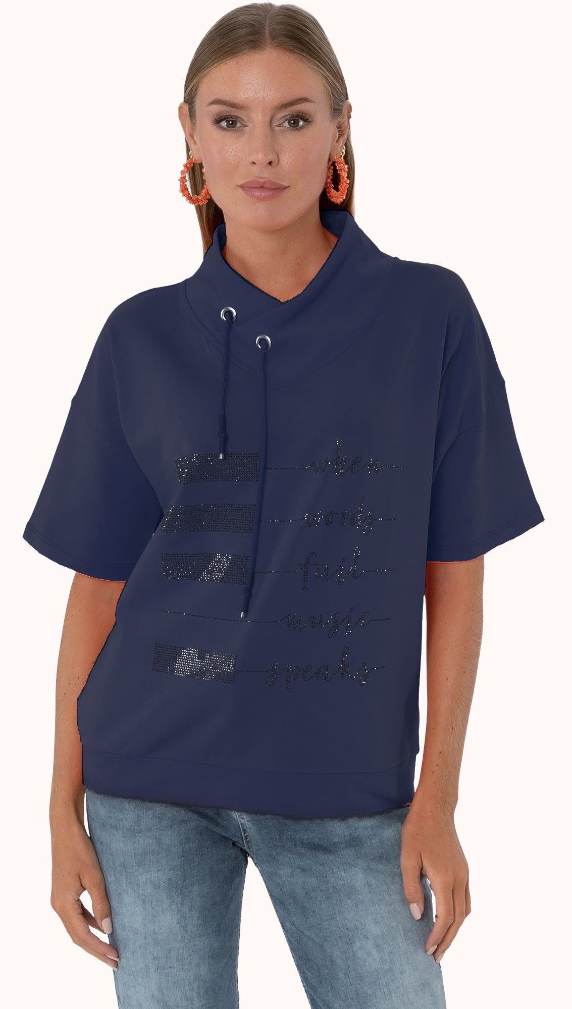 Estefania for woman Kurzarmshirt 194-1111, "Music" mit Strassbesatz