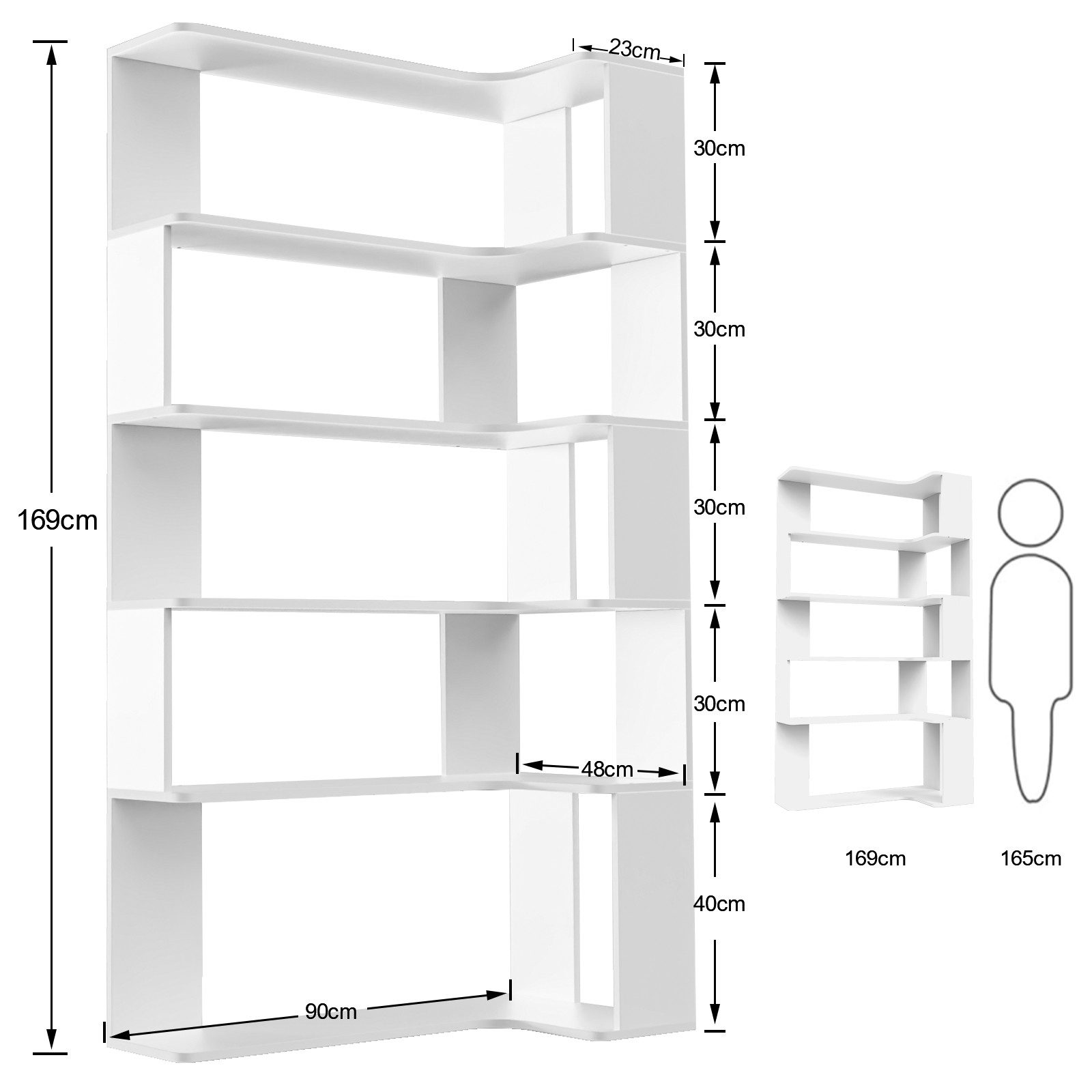 JEOBEST Bücherregal Eckregal, Eck-Bücherregal 5-stöckiges, Modernes Display günstig online kaufen