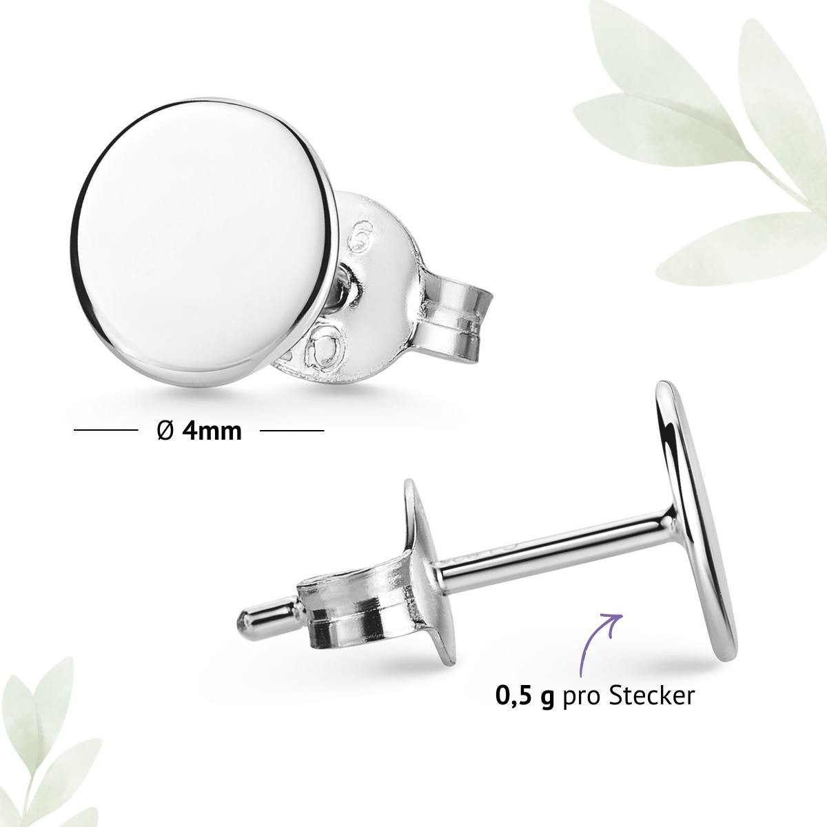 Materia Paar Ohrstecker Unisex Silber Plättchen Flach Rund Ø3-7mm SO-438, 925 Sterling Silber, rhodiniert – Bild 4 von 5
