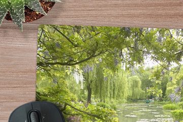 MuchoWow Gaming Mauspad Blick auf das Wasser von der japanischen Brücke im Garten von Monet in (1-St), Mousepad mit Rutschfester Unterseite, Gaming, 40x40 cm, XXL, Großes