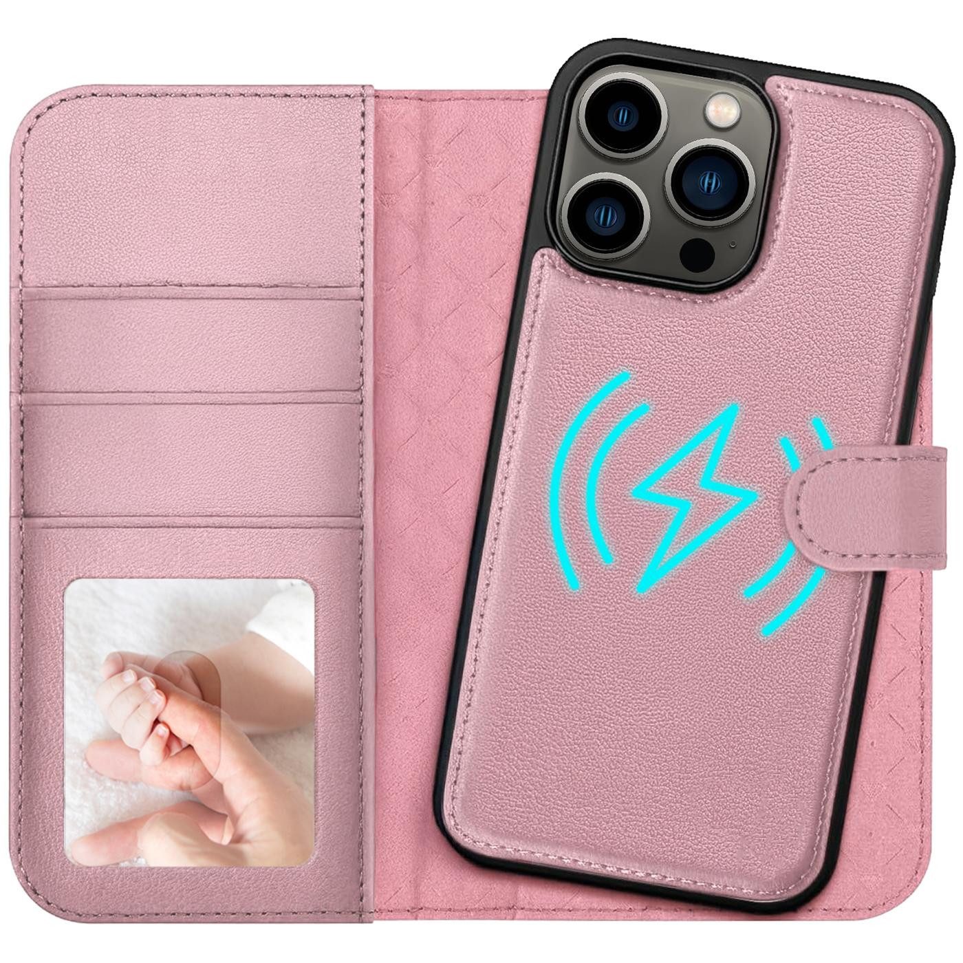 CoolGadget Handyhülle Magnet Book Case für Apple iPhone 13 Pro Hülle + Klapphülle 6,1 Zoll, 2in1 abnehmbare magnetische RFID Schutzhülle Kartenfach Fotofenster