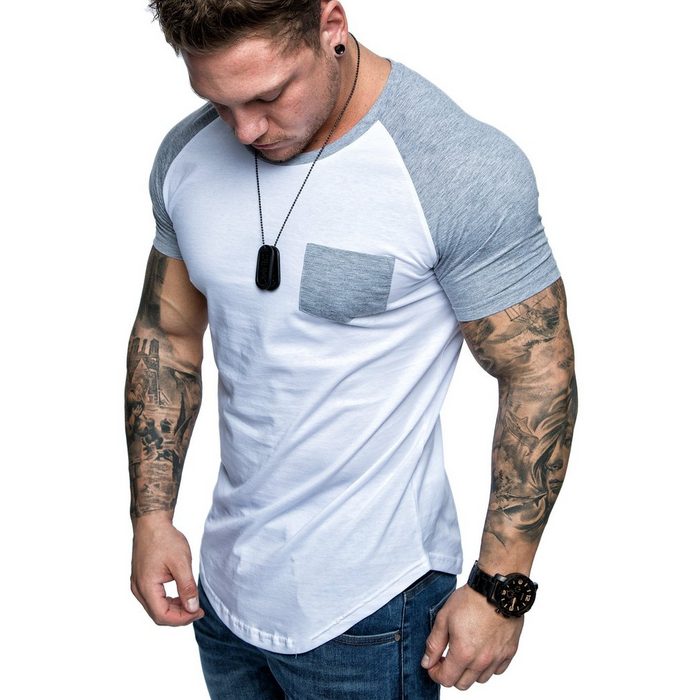 Amaci&Sons T-Shirt AMARILLO Herren Oversize Slim-Fit Basic Shirt Doppel Farbig mit Rundhalsausschnitt