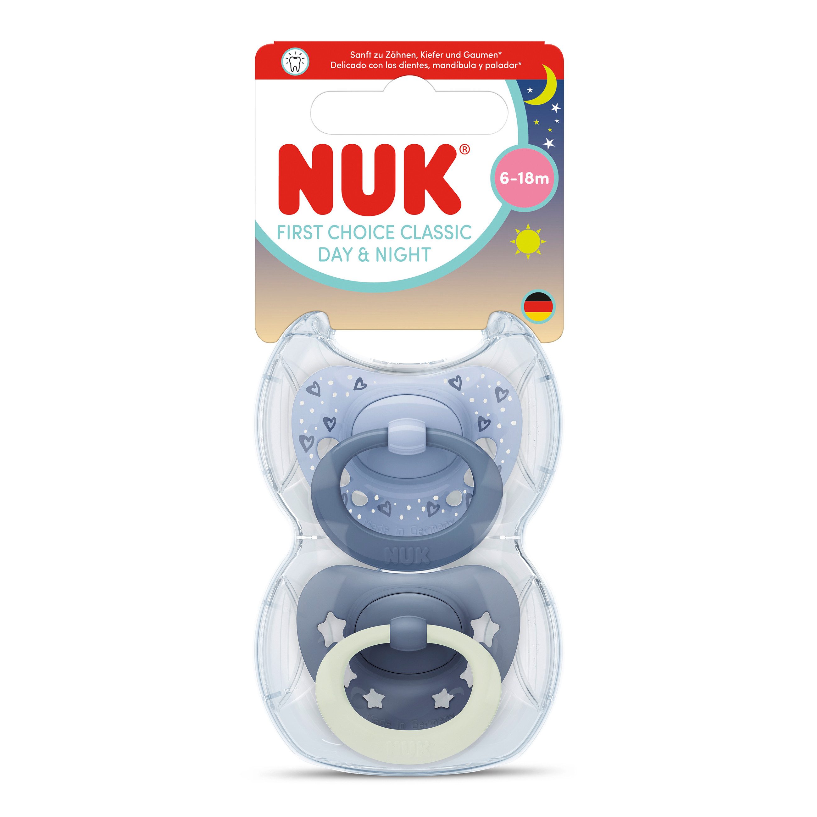NUK Schnuller First Choice Day & Night Silikon 2er inkl. Schnullerbox, Mein Nacht Schnuller leuchtet im Dunkeln