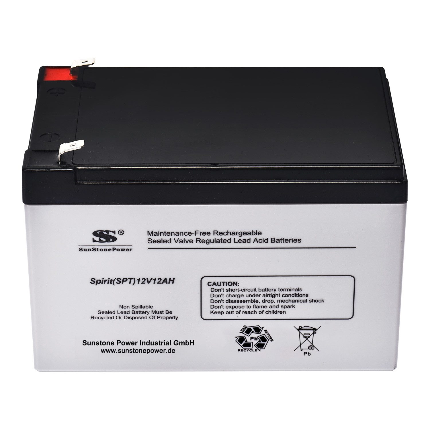 Sunstone Power AGM Batterie 12V 12Ah aufladbarer Speicher USV Alarmanlage Solar Bleiakkus 120000 mAh (12 V), Wartungsfrei, auslaufsicher, bis 5 Jahre Lebensdauer