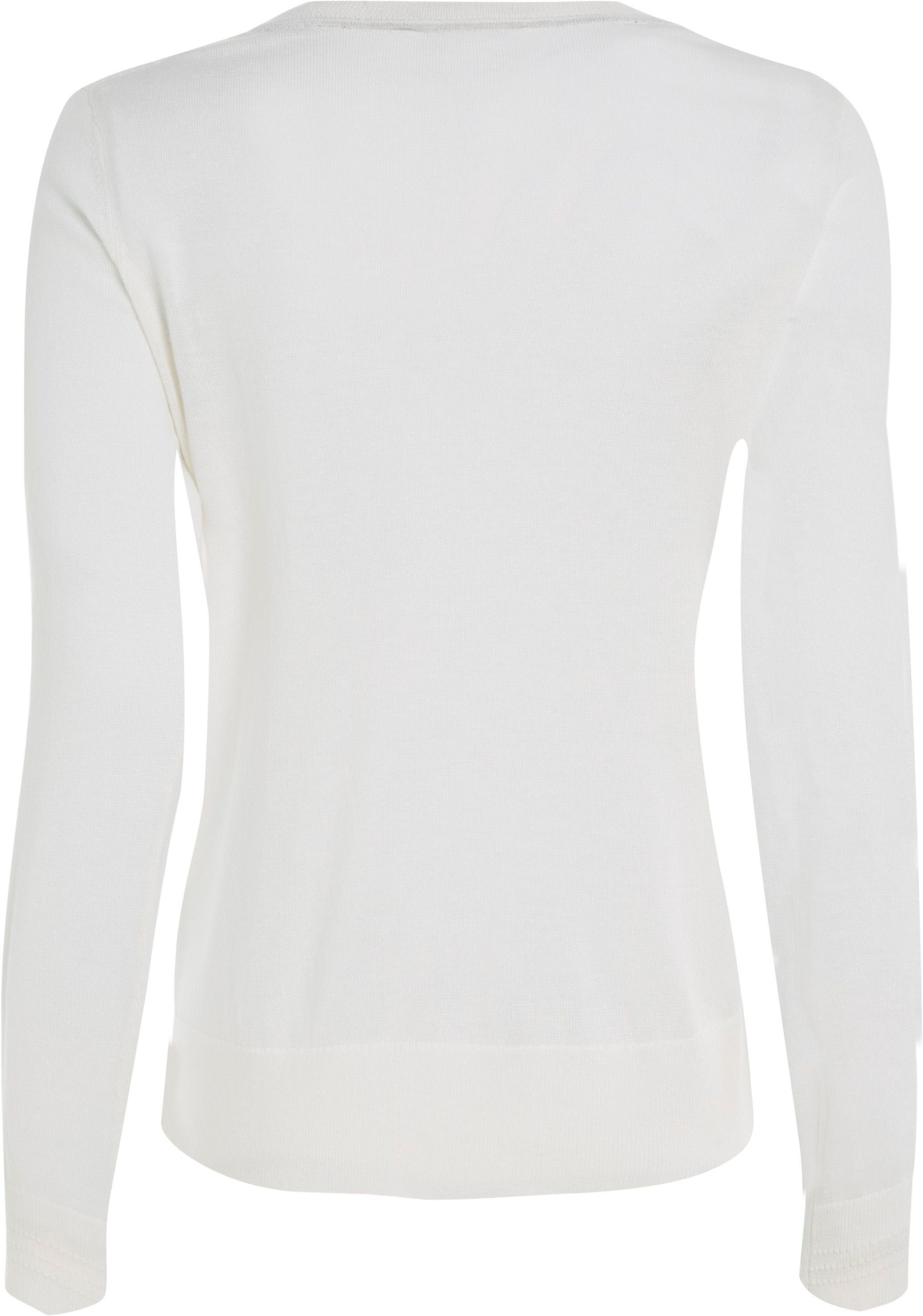 Tommy Hilfiger V-Ausschnitt-Pullover CO JERSEY STITCH V-NK SWEATER Kontrastfarbene Streifen im Ausschnitt und Logo Stickerei am Ärmel